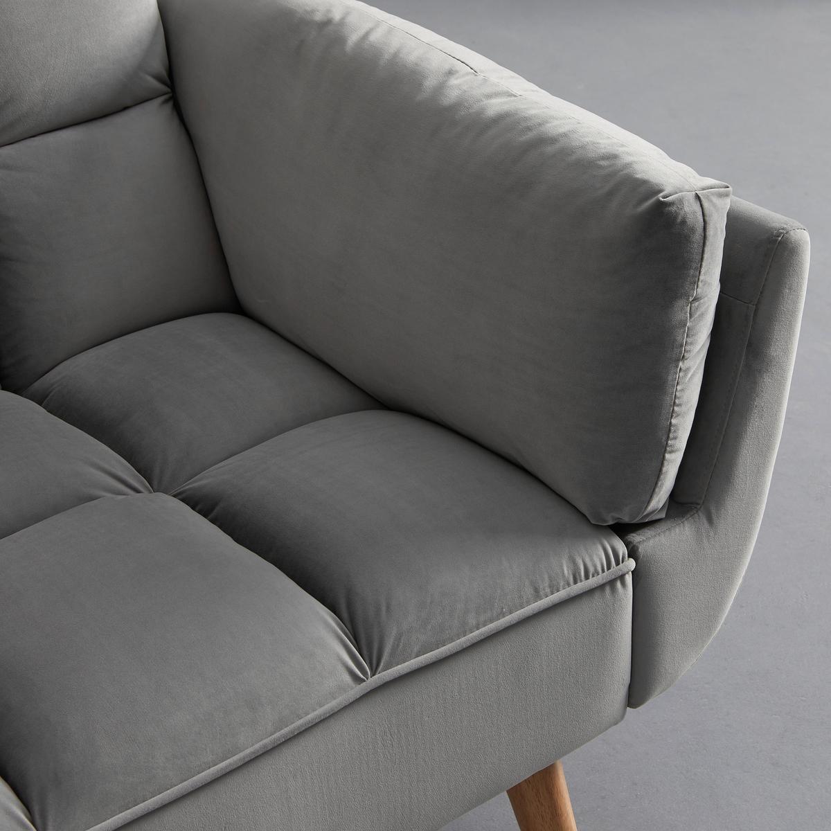 Schlafsofa Cora Grau Samt - Naturfarben/Grau, MODERN, Holz/Textil (214/92/81cm) - Bessagi Home