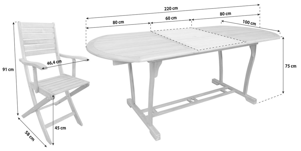 Vrtna Garnitura Kiel, Masivno, Raztegljiva Miza - barva tikovine, Natur, les (160-220/100/74cm) - James Wood