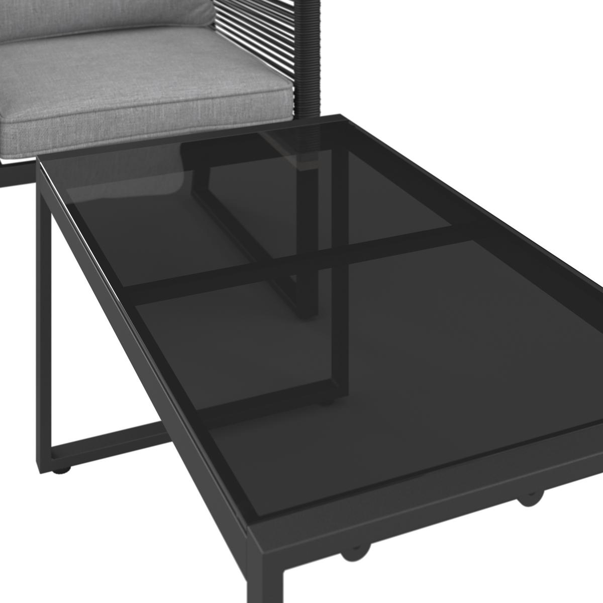 Loungegarnitur Paulina Hellgr. Metall/Textil - Hellgrau/Schwarz, Modern, Glas/Kunststoff (106/74/70,5cm) - Bessagi Garden