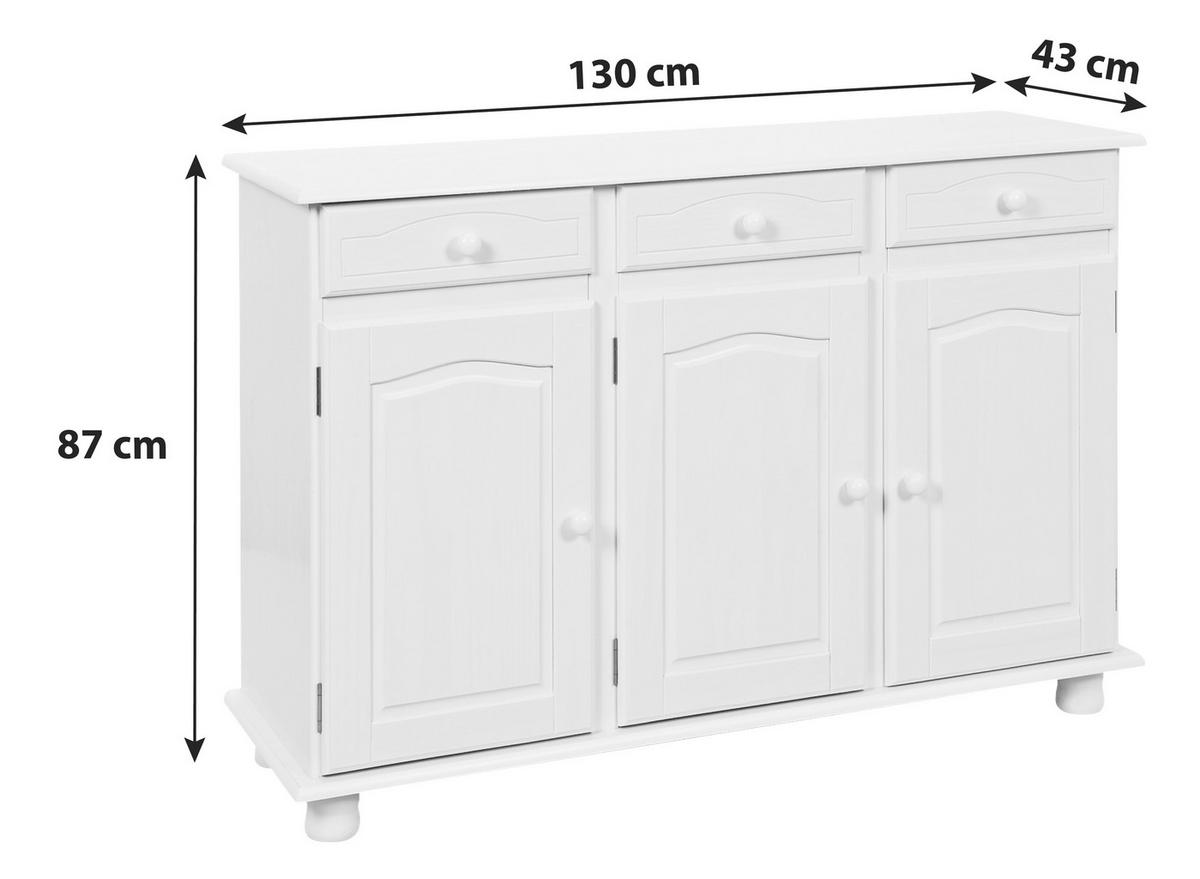 Komoda Livio, Bela, Masiven Bor - bela, Trendi, les (130/87/43cm) - Livetastic