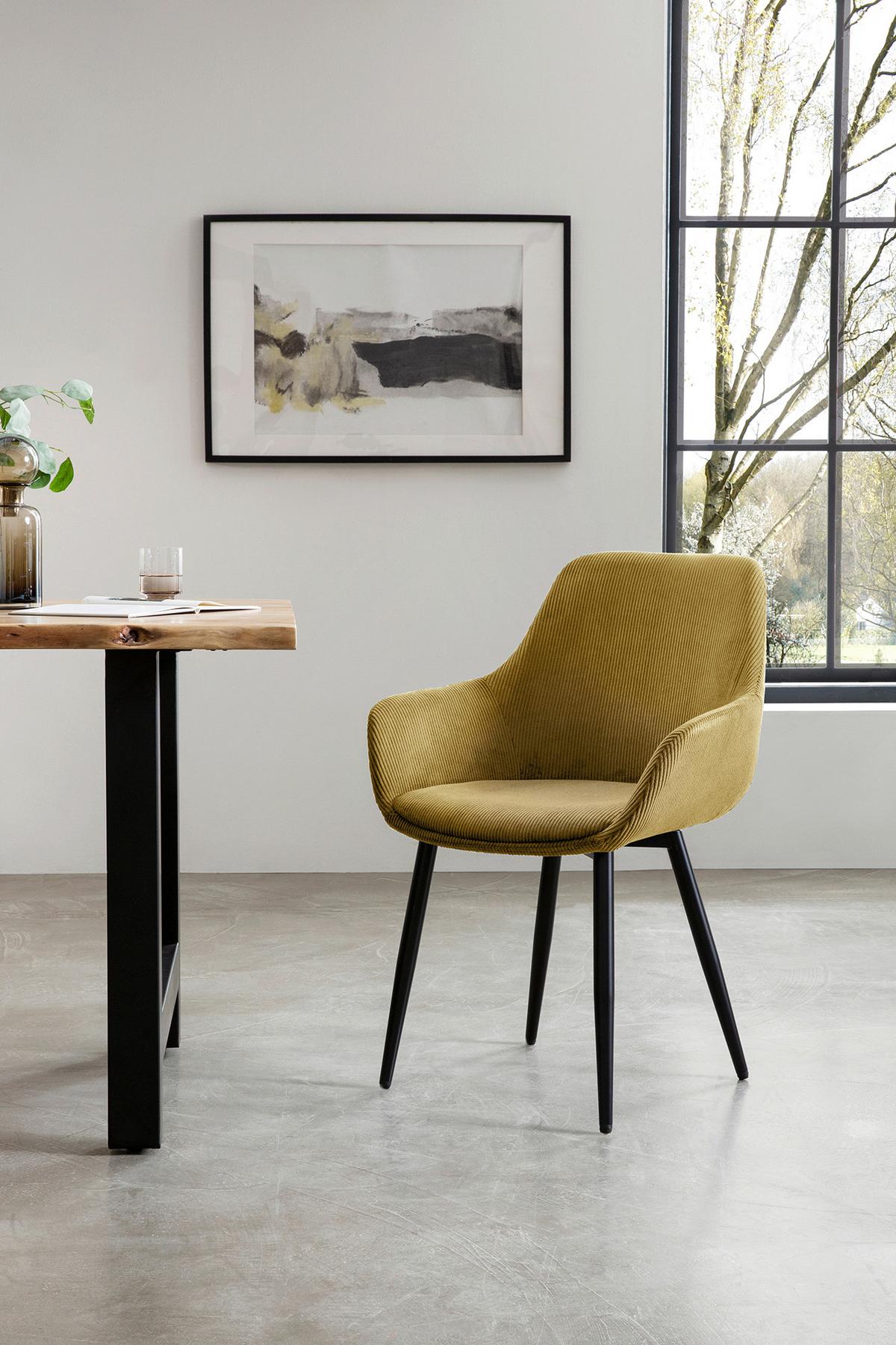 Set Naslanjačev Cord, Zlata, 2-Delni - zlate barve/črna, Moderno, kovina/tekstil (64/86/59cm) - Livetastic