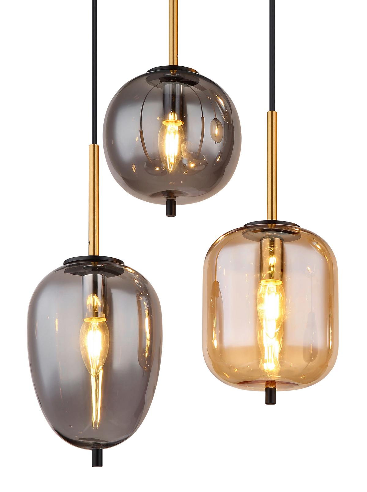 Hängeleuchte Blacky Schwarz/Messing max. 40 Watt - Messingfarben/Schwarz, Design, Glas/Metall (80/34/120cm) - Globo