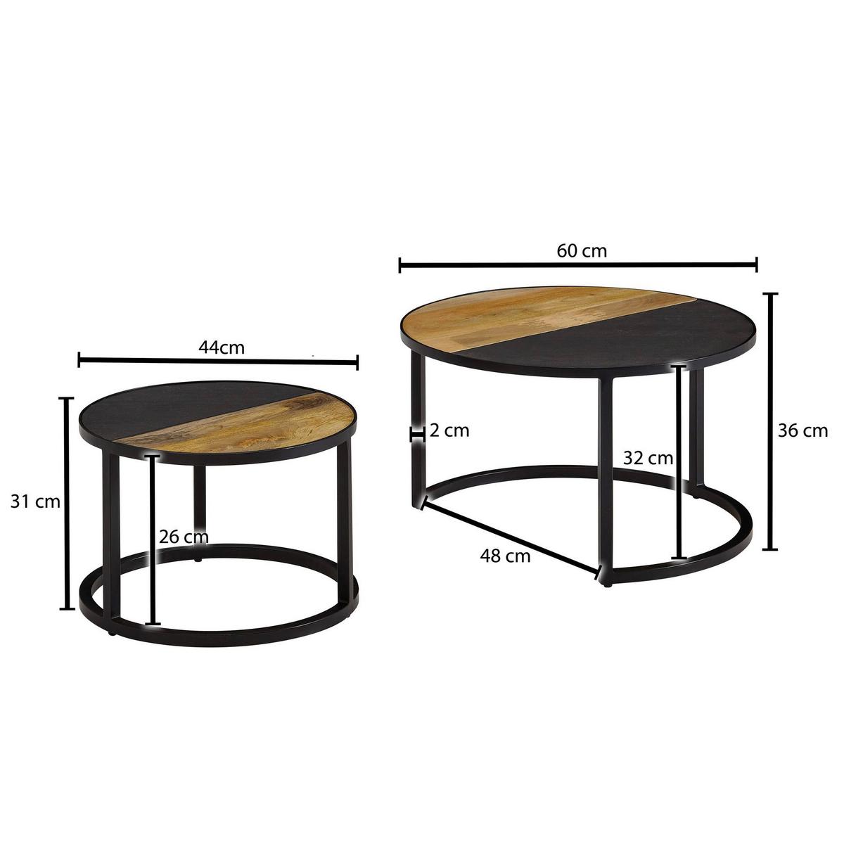 Set Klubskih Mizic Wohnling - črna, Moderno, kamen/kovina (60/60/36cm) - MID.YOU