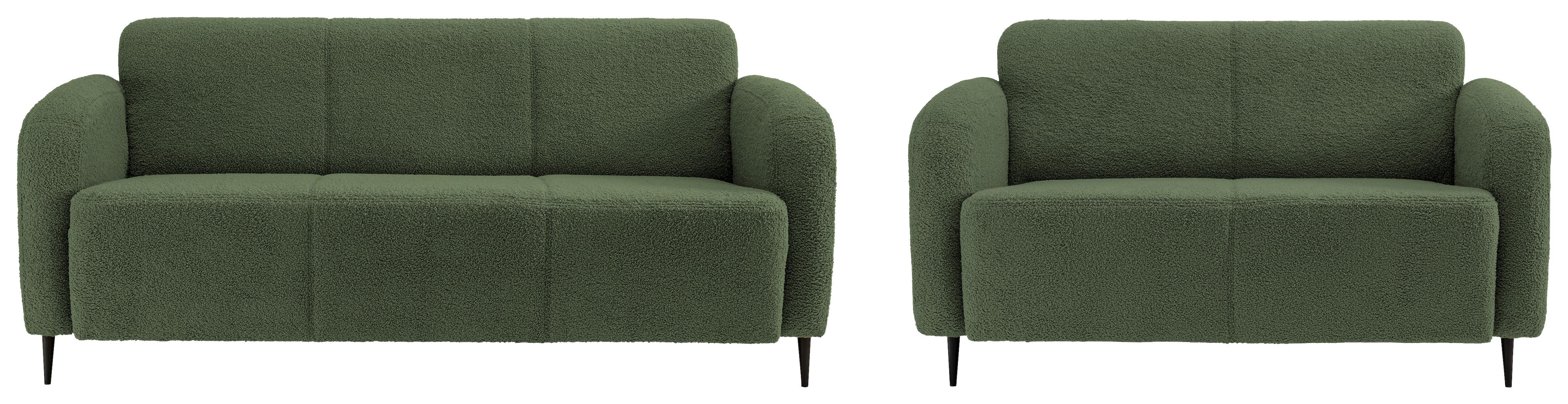 Sitzgarnitur Marone Dunkelgrün Teddystoff - Dunkelgrün/Schwarz, MODERN, Textil/Metall (180/76/90cm) - Livetastic