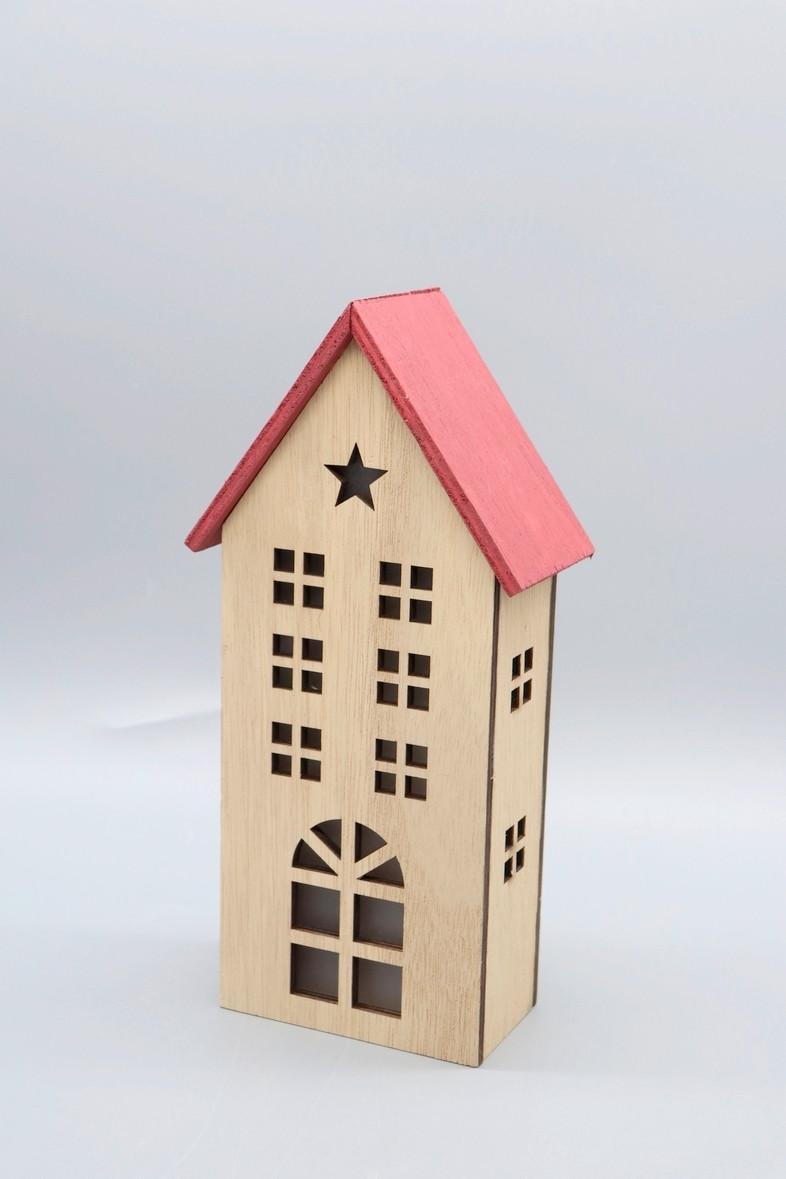 Dekorativna Hiša Woody - rdeča/naravne barve, Konvencionalno, leseni material (10,5/22/6cm) - Mömax