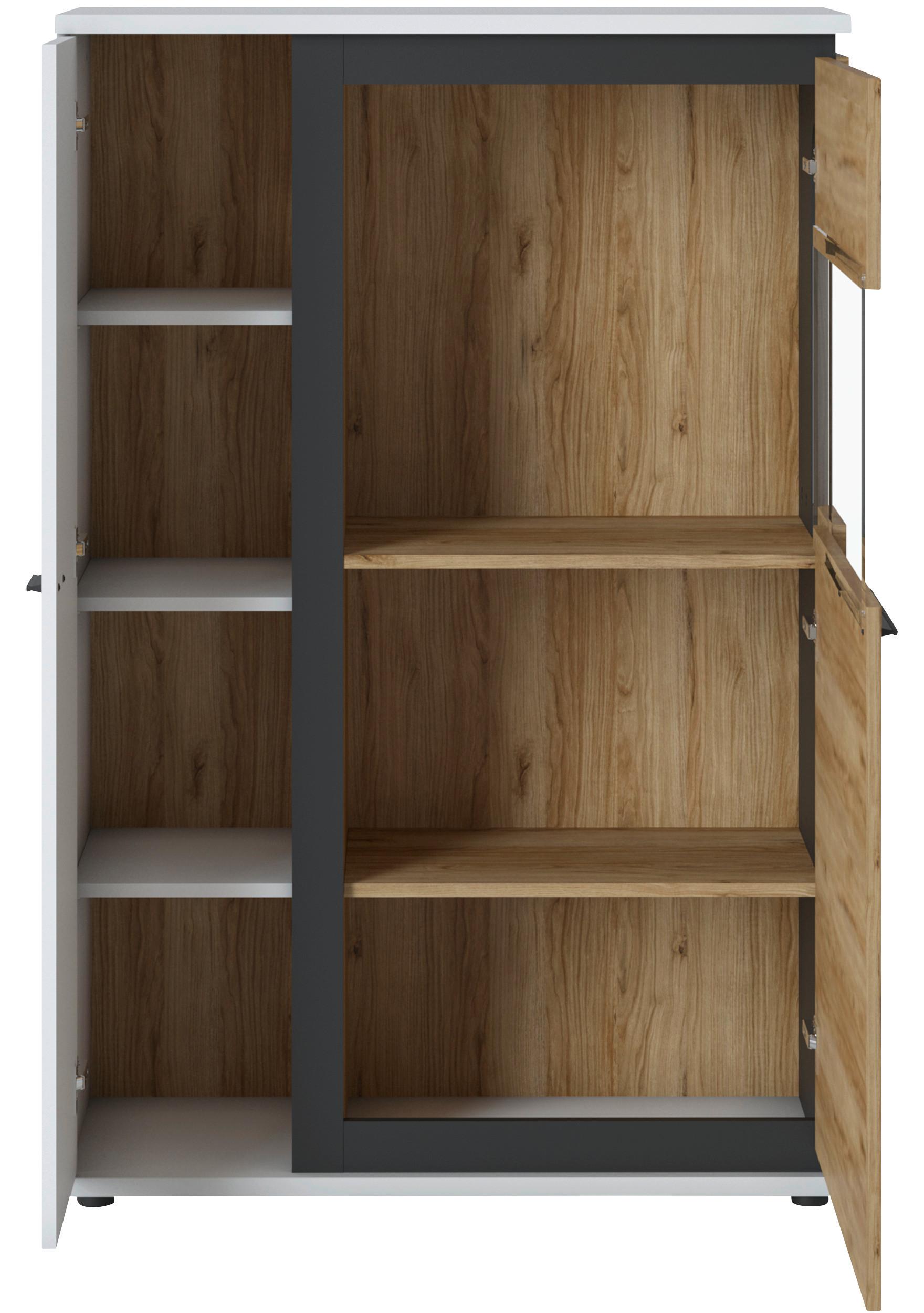 VITRINĂ SALINAS - alb/culoare lemn stejar, Trend, sticlă/material pe bază de lemn (93/139,8/37cm) - Modern Living