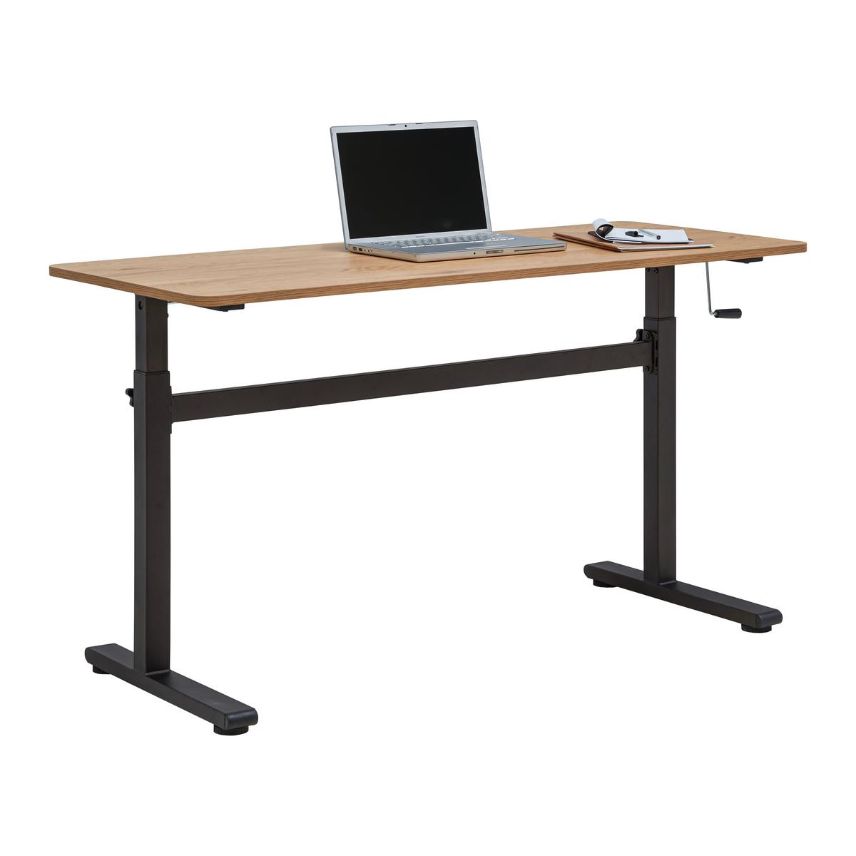 Masă de scris CARMELO I - culoare lemn stejar/negru, Modern, metal/material pe bază de lemn (140/70-117/60cm) - Modern Living