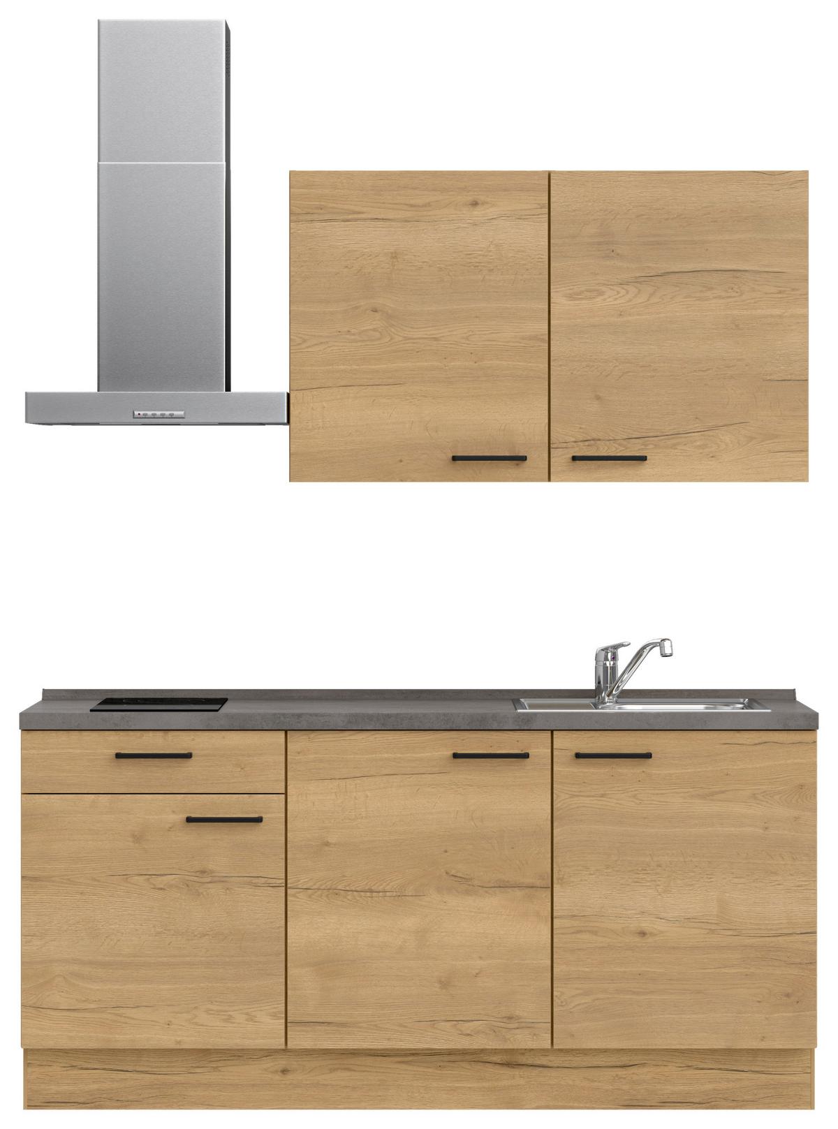 Küchenblock Structura Low m. Geräten Eiche - Schieferfarben/Eichefarben, MODERN, Holzwerkstoff/Metall (180cm) - Nobilia