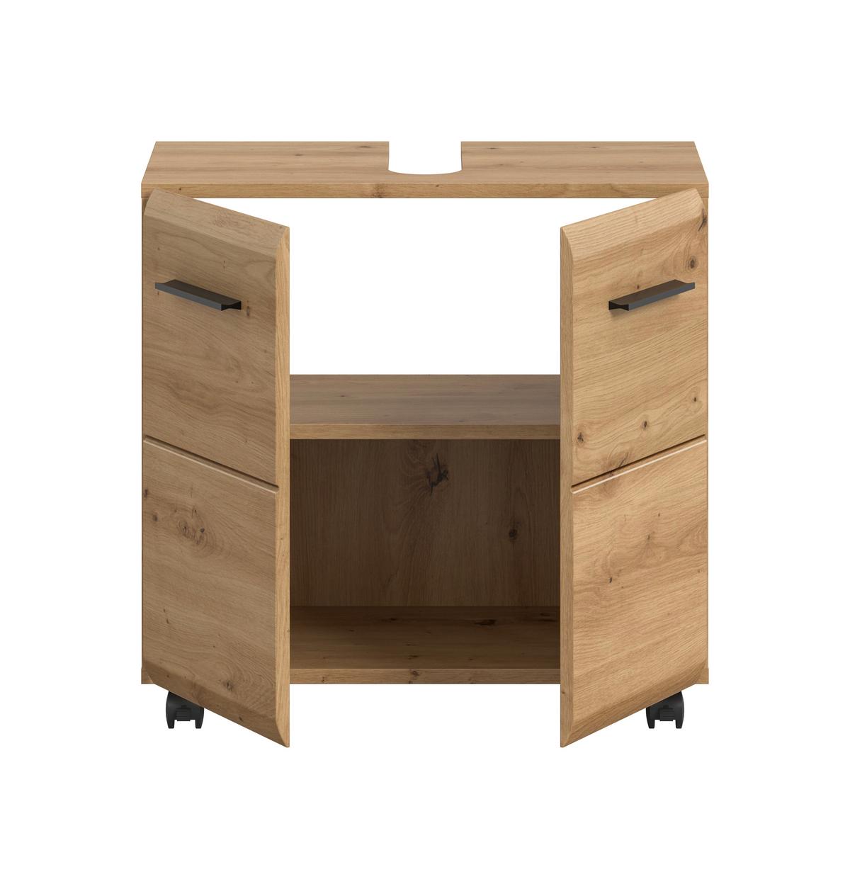 Waschbeckenunterschrank Ice Eiche Artisan - Schwarz/Eiche Artisan, Trend, Holzwerkstoff/Kunststoff (60/58/30cm) - MID.YOU