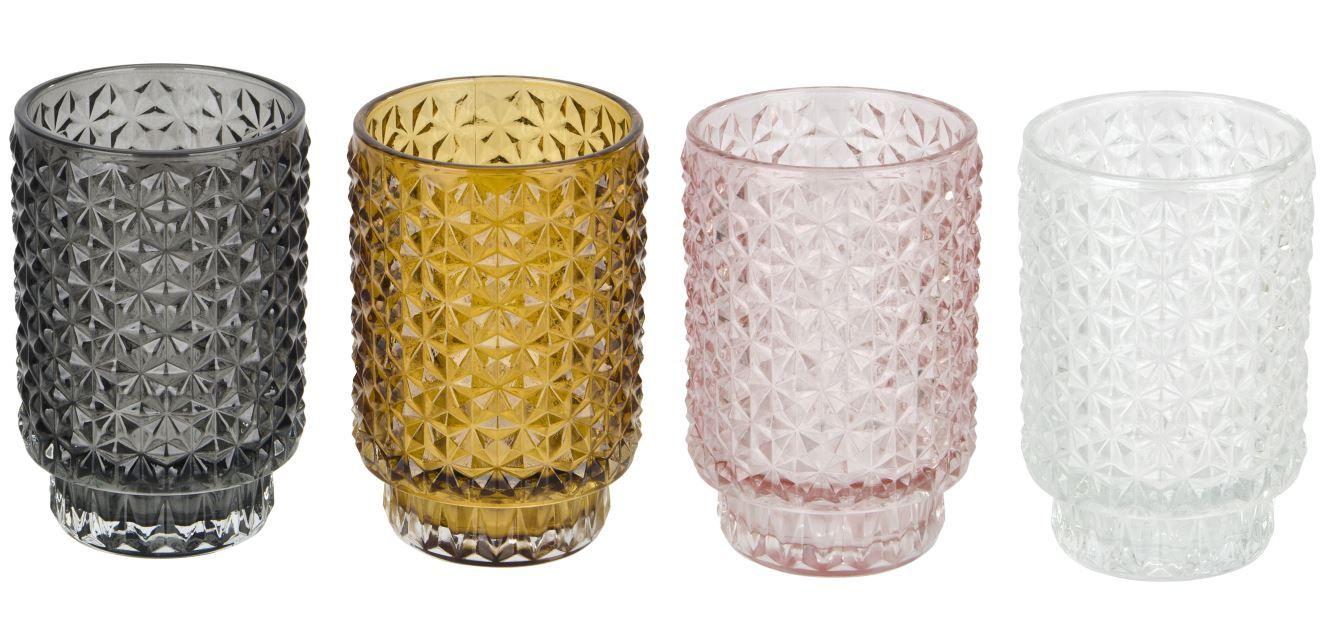 Suport pentru lumânare pastilă Amanda - roz deschis/galben, sticlă (8,5/13,10cm) - Modern Living
