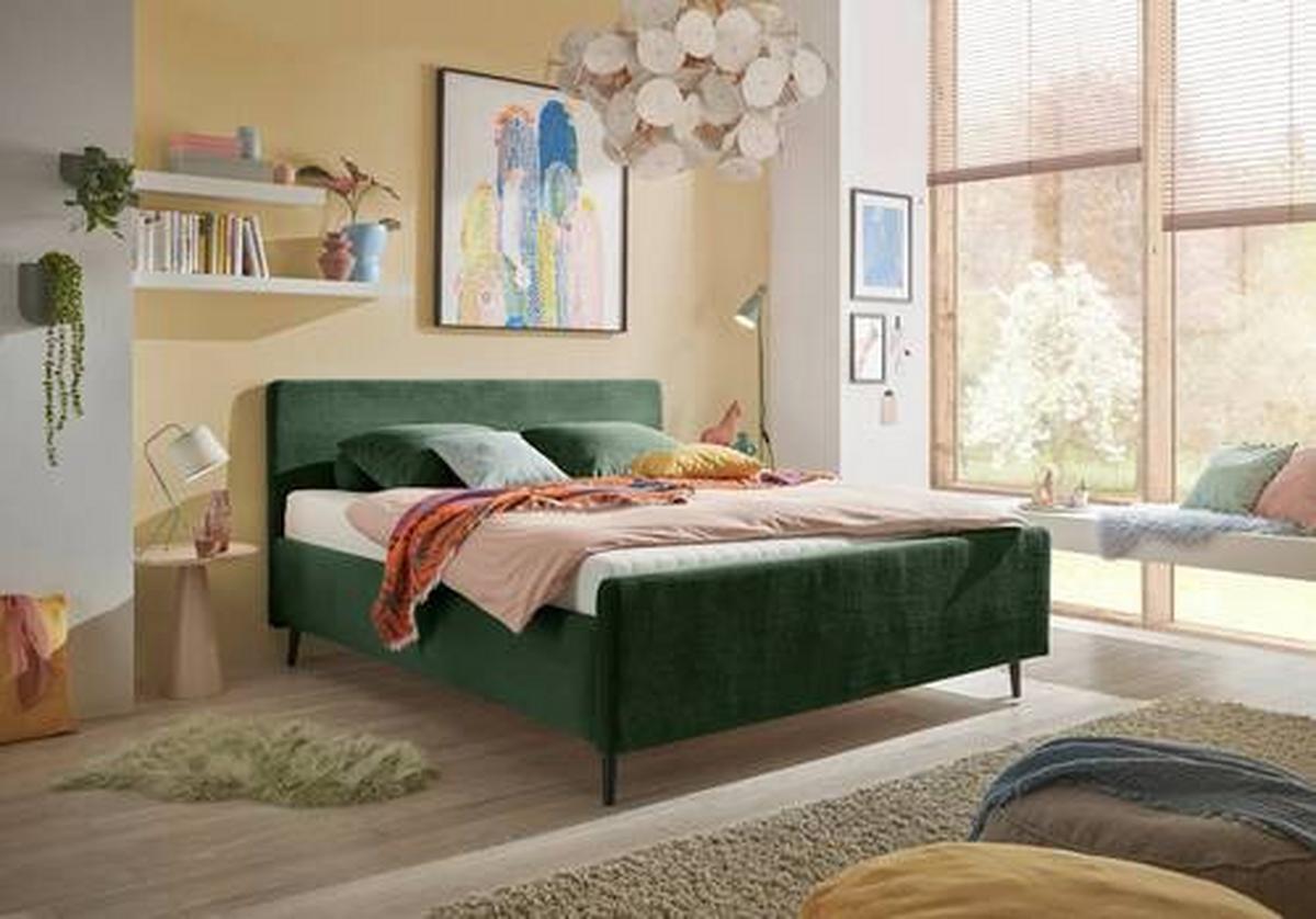 Polsterbett Peach ca. 180x200 cm Olivgrün - Schwarz/Olivgrün, MODERN, Holz/Holzwerkstoff (180/200cm) - MID.YOU