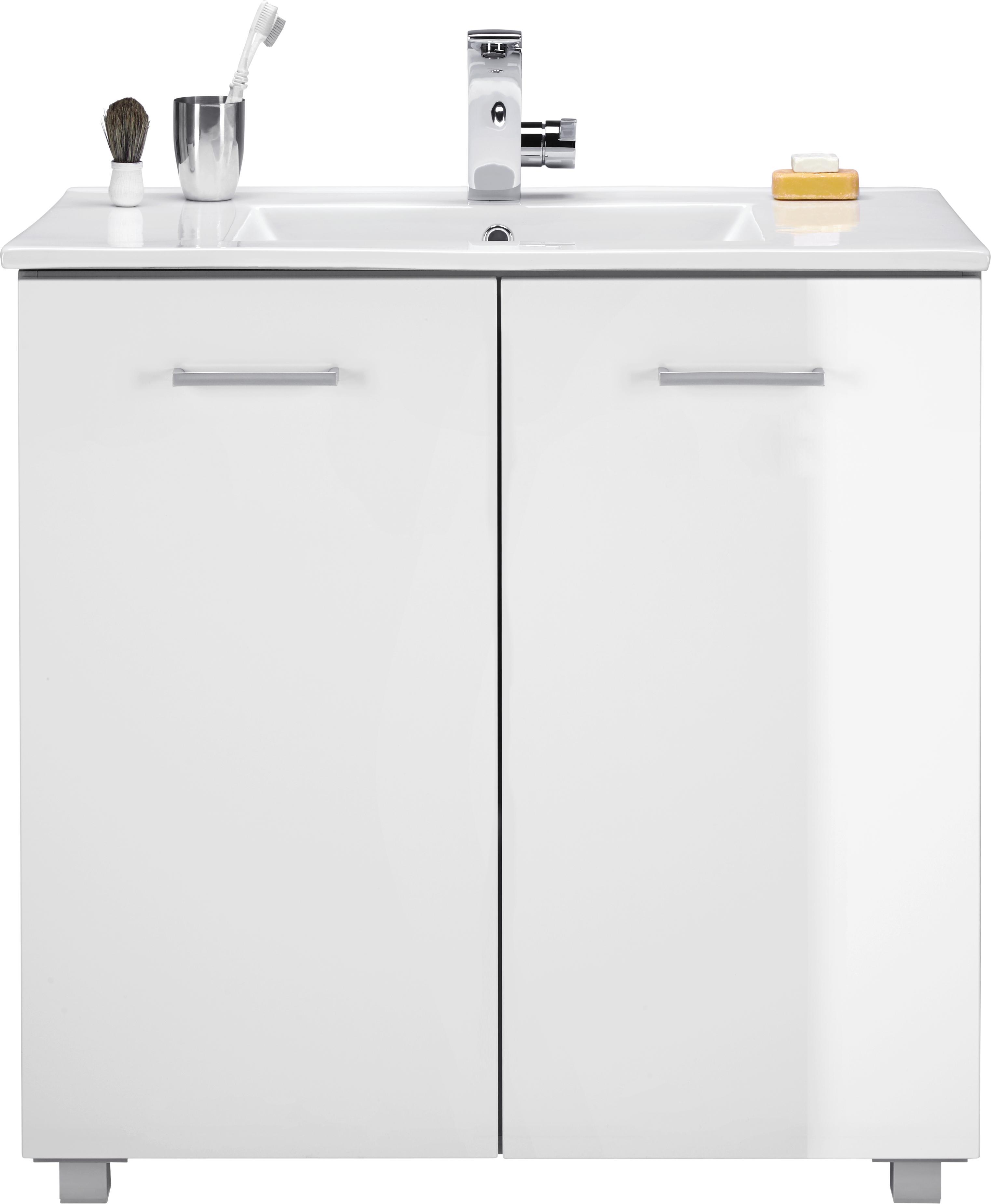 Waschtischkombi Weiß Hochglanz - Silberfarben/Weiß, MODERN, Keramik/Holzwerkstoff (83/84/47cm) - Mömax modern living