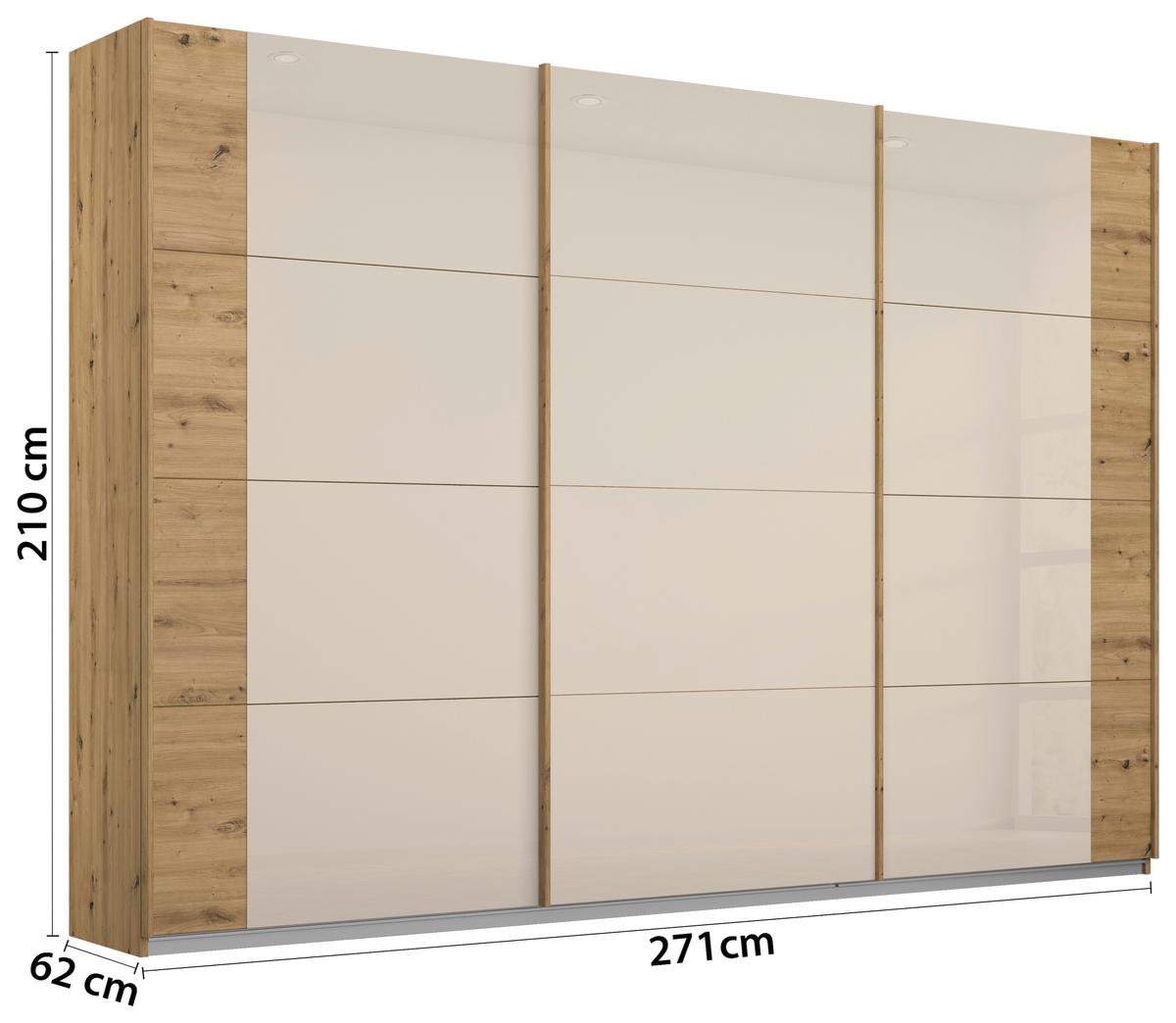 Ormar S Kliznim Vratima Artemis - hrast Artisan/boje šampanjca, Moderno, staklo/drvni materijal (271/210/62cm) - Modern Living