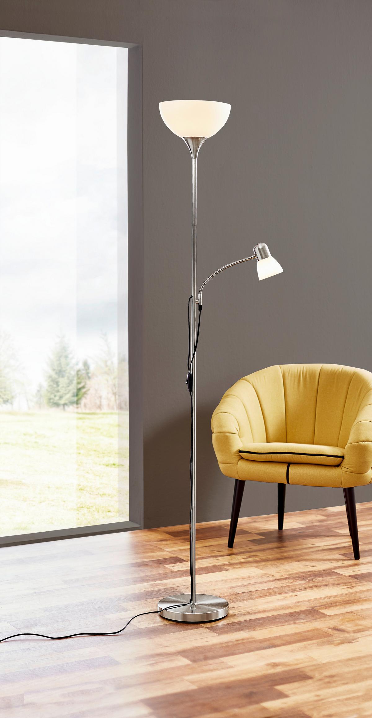 LAMPA STOJĄCA HIPPO  *SBB* - biały/kolor niklowy, Basics, tworzywo sztuczne/metal (25/181,5cm) - Boxxx