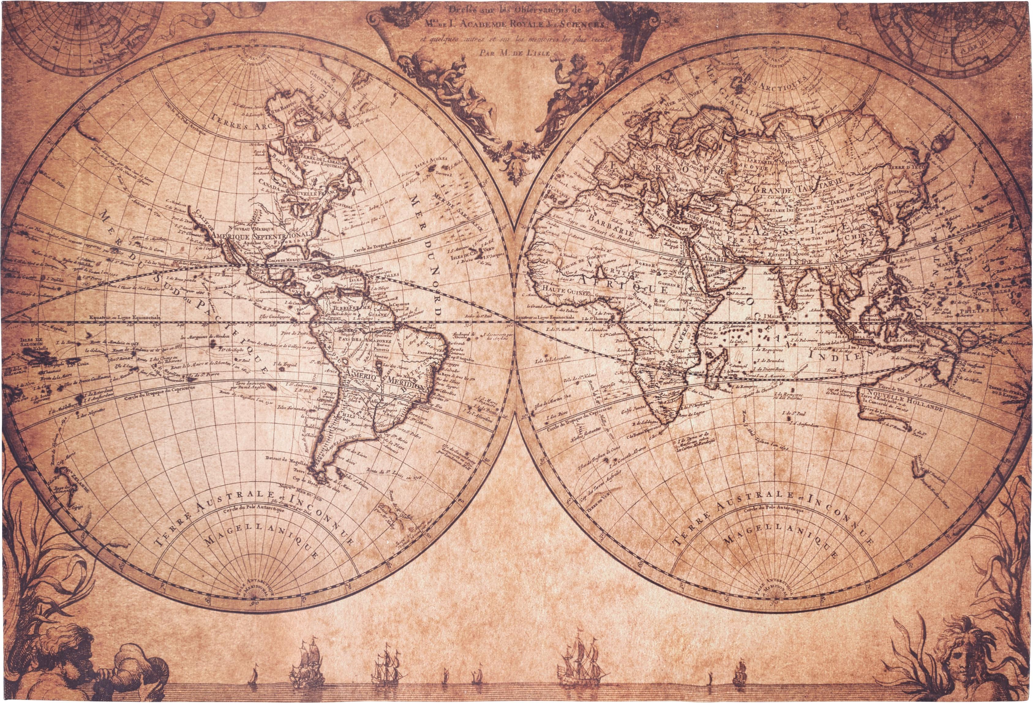 Flachwebeteppich World Map ca.120x180cm - Beige/Braun, ROMANTIK / LANDHAUS, Textil (120/180cm) - Modern Living