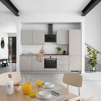 Küchenblock Touch High m. Geräten Grau - Eiche dunkel/Edelstahlfarben, MODERN, Holzwerkstoff/Metall (300cm) - Nobilia