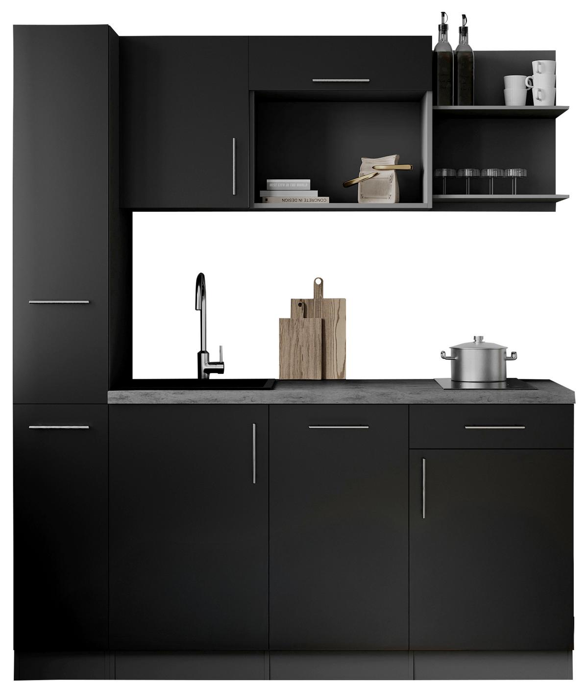 Küchenblock Oliver m. Geräten Schwarz - Schwarz/Grau, Trend, Holzwerkstoff/Metall (175cm) - Respekta