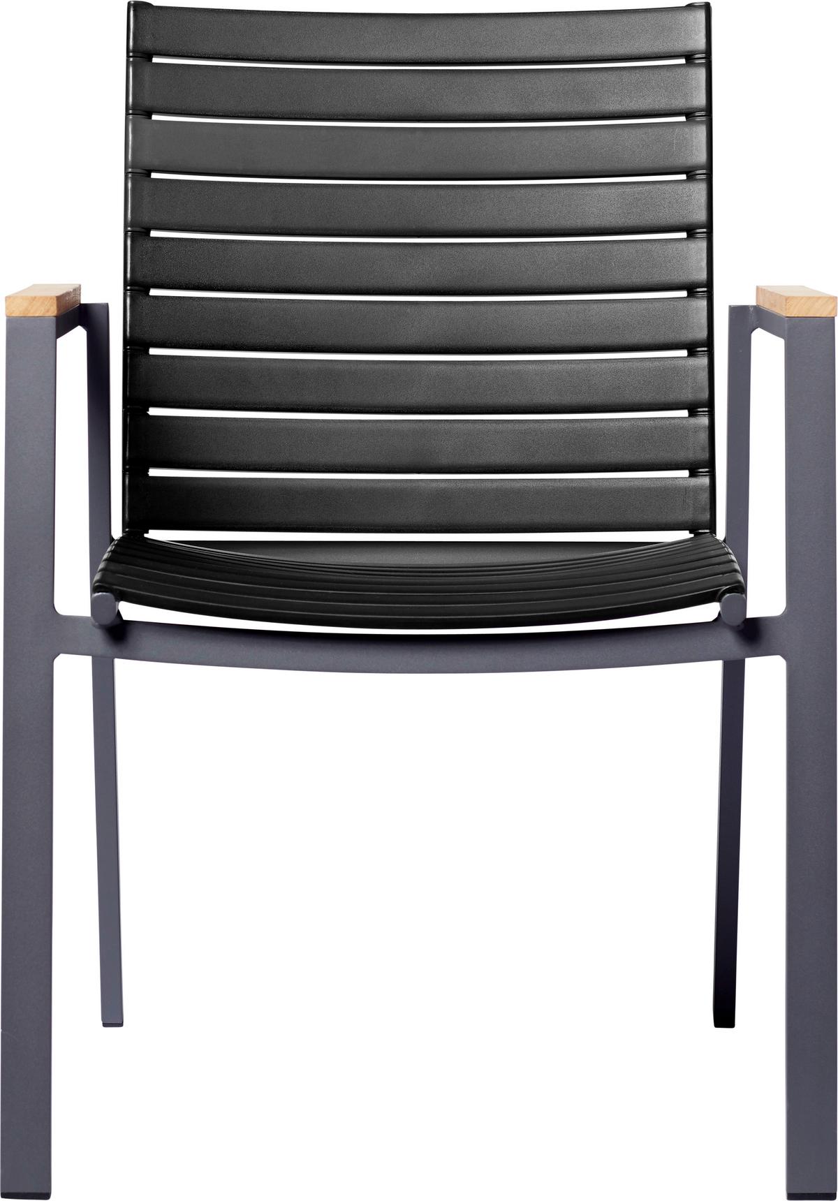 Gartensessel Mood Extreme Anthrazit/Teakholz stapelbar - Anthrazit/Schwarz, KONVENTIONELL, Holz/Kunststoff (56,5/84/62cm) - Gardenson