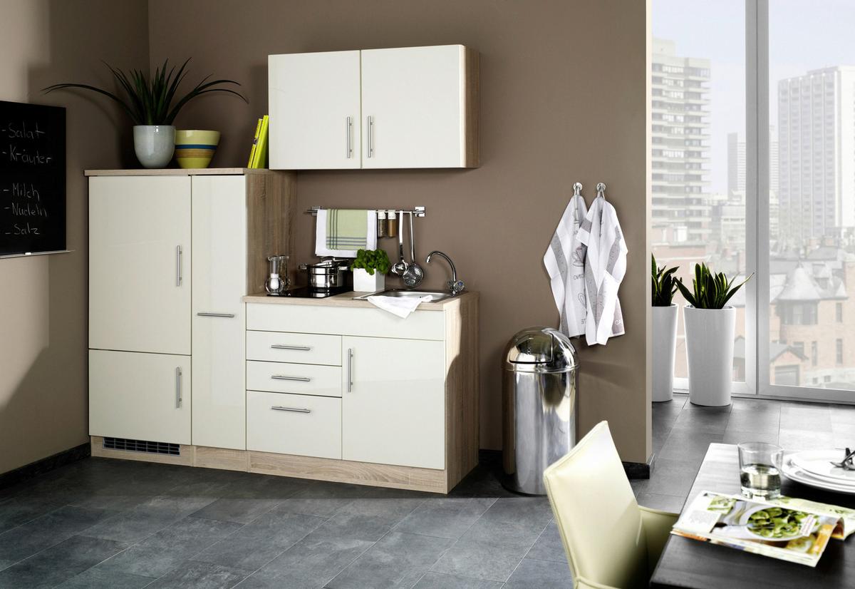 Küchenblock Toronto II m. Geräten Creme - Chromfarben/Eichefarben, MODERN, Holzwerkstoff/Metall (190cm) - Held