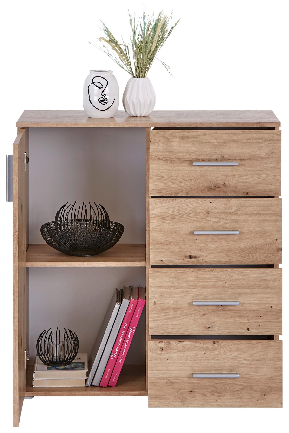 Komoda Ina 02 - hrast Artisan/boje aluminija, Moderno, drvni materijal/plastika (88,2/94,8/38,3cm) - Modern Living
