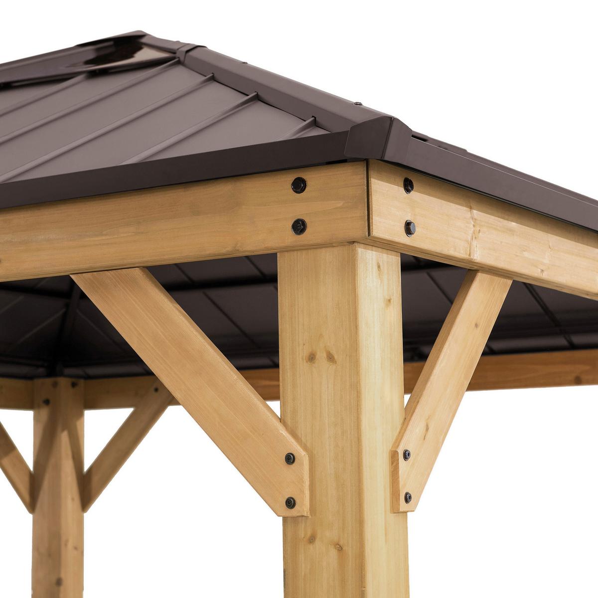 Pavillon Gazebo Pirin Dunkelbraun Echtholz - Dunkelbraun, Basics, Kunststoff/Metall (336/287/336cm)