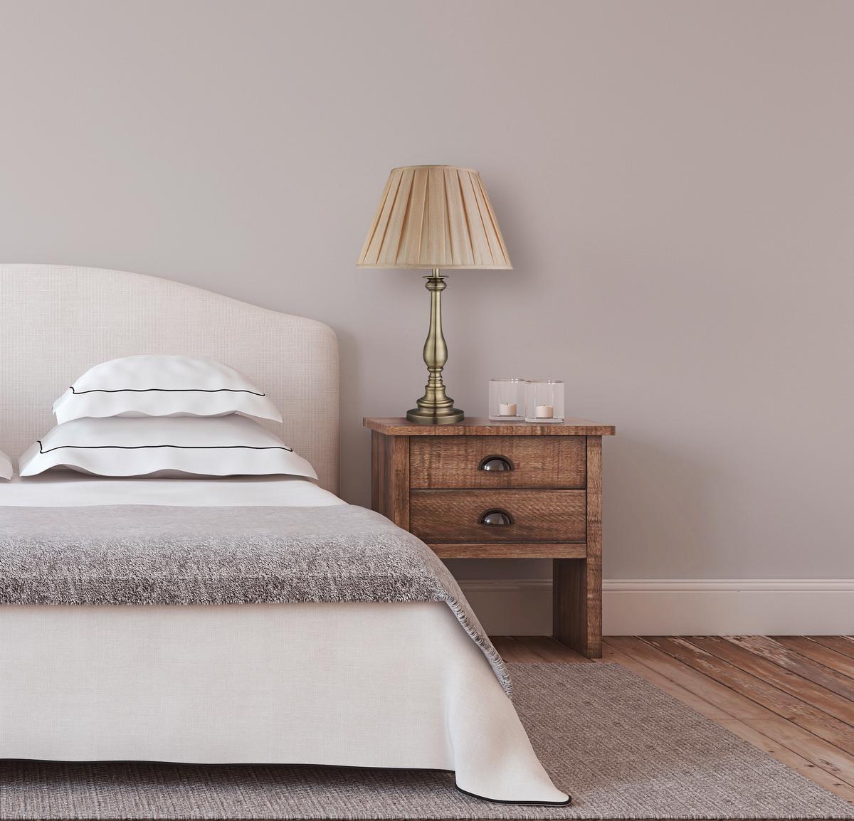 Asztali Lámpa Flemish Eu4023ab - sárgarézszínű/világosbarna, Basics, textil/fém (40/40/62cm)