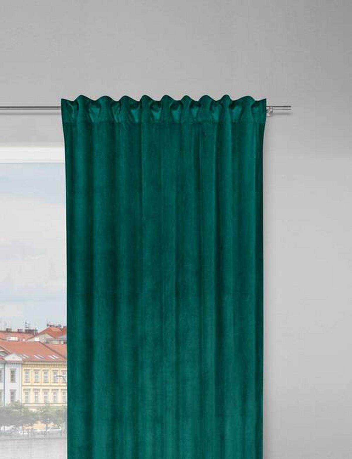 Fertigvorhang Bianca Samtoptik ca. 140x245cm - Dunkelgrün, KONVENTIONELL, Textil (140/245cm) - Modern Living