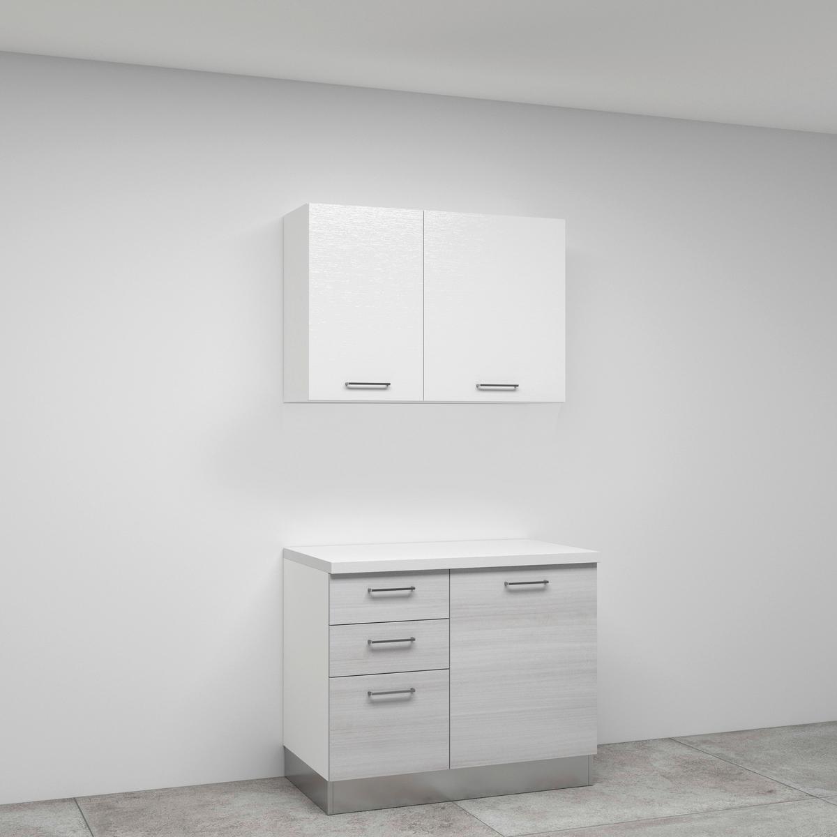 Küchenblock Calliope m. Geräte Weiß/Eukalyptusholzfarben - Eukalyptusholzfarben/Alufarben, LIFESTYLE, Holzwerkstoff/Kunststoff (270cm) - MID.YOU