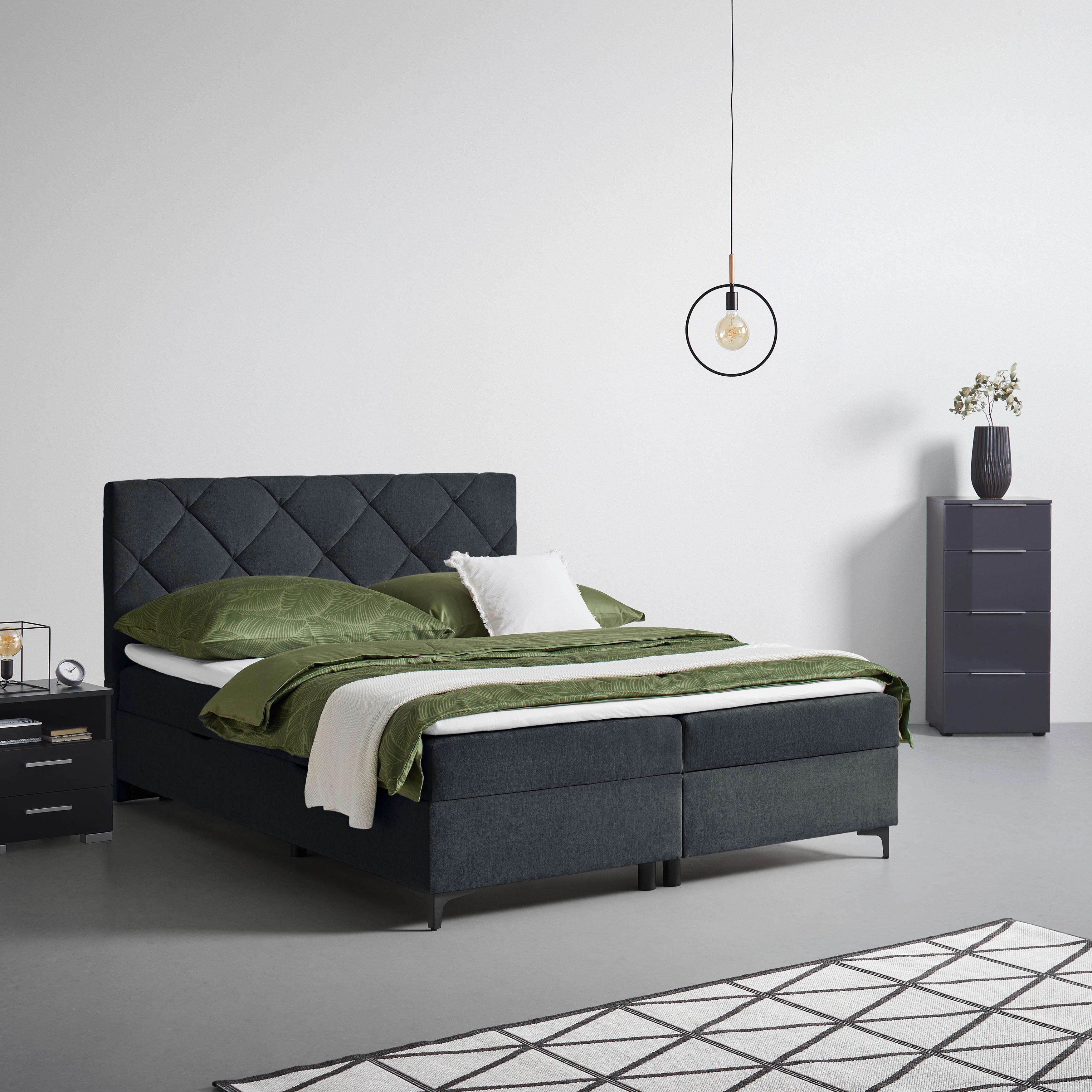 Boxbett Wind Schwarz ca. 160x200cm - Schwarz, KONVENTIONELL, Textil/Metall (160/200cm) - Mömax