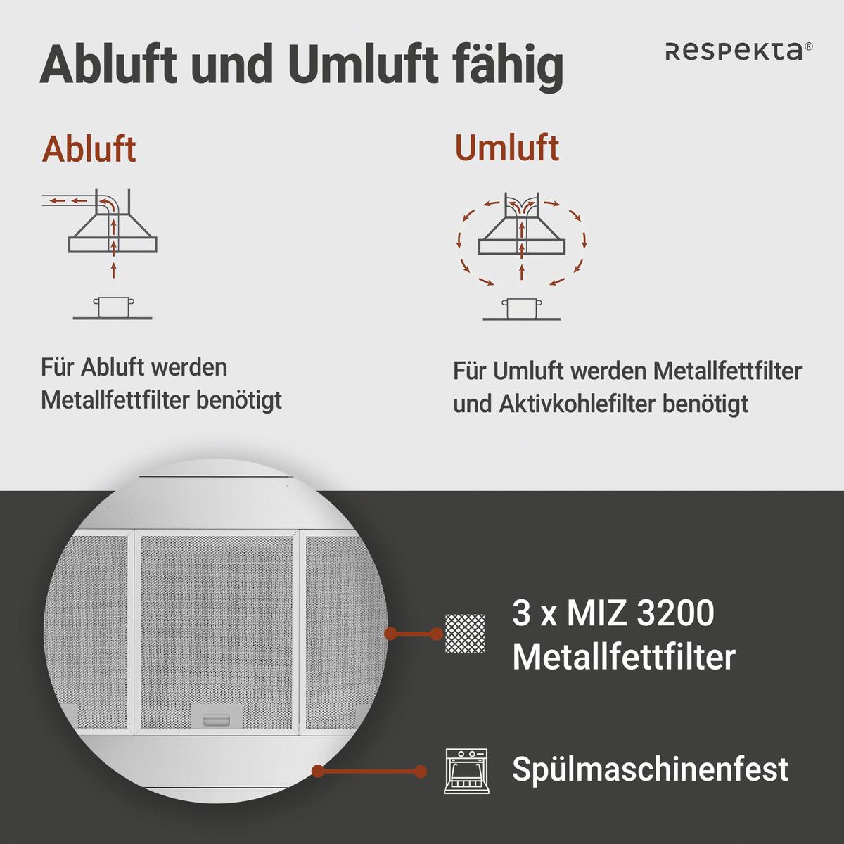 Dunstabzugshaube CH44199IX-21 Edelstahlfarben - Edelstahlfarben, Trend, Glas/Metall (89,5/65/60cm) - Respekta