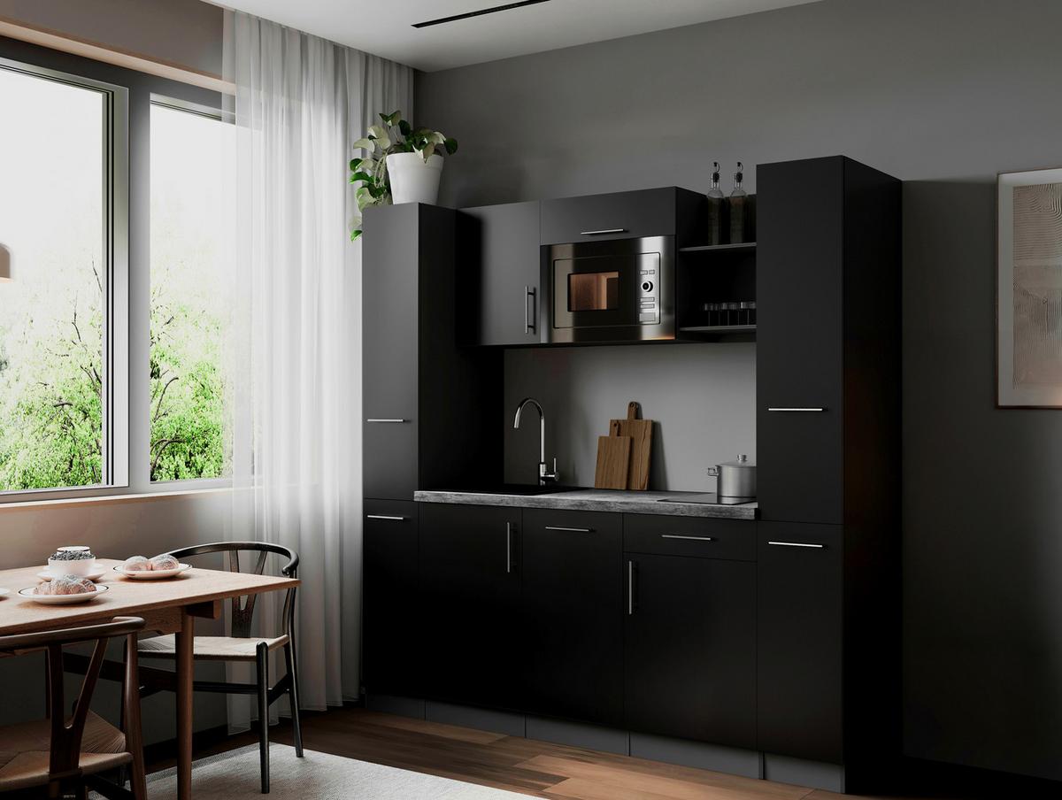 Küchenblock Oliver m. Geräten Schwarz - Schwarz/Grau, Trend, Holzwerkstoff/Metall (205cm) - Respekta