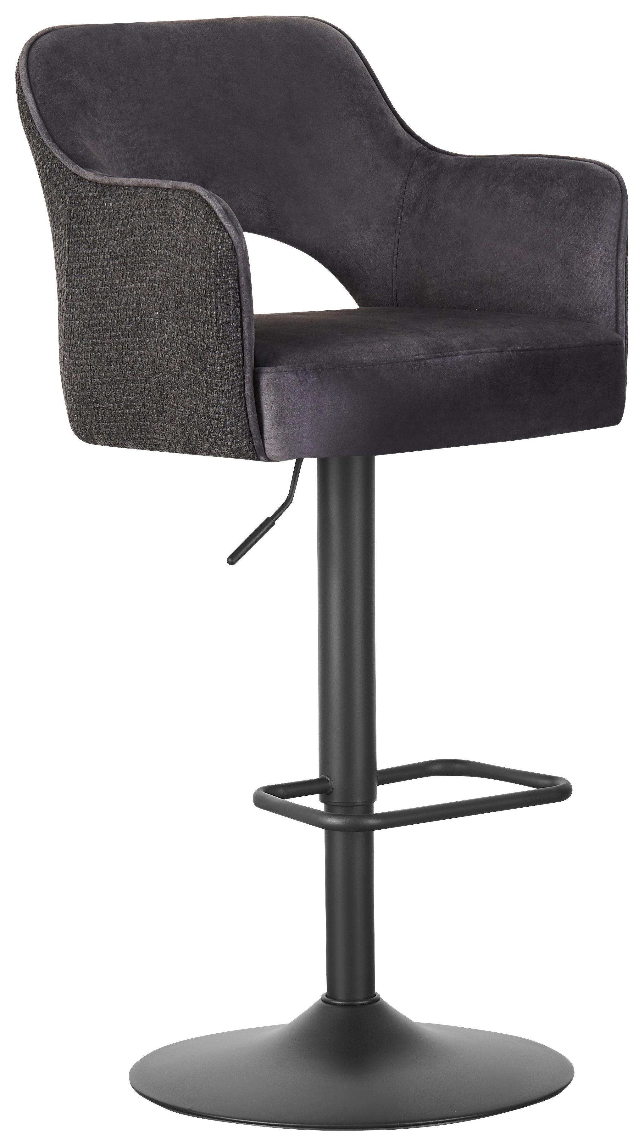 Barhocker Aria Schwarz - Schwarz, LIFESTYLE, Textil/Metall (53/97-118/52cm) - Mömax