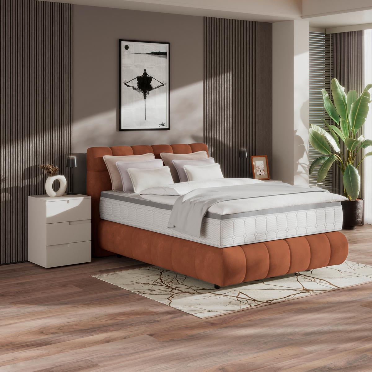 Boxspring Krevet Nobu - boje hrđe/crna, Trend, drvo/tekstil (140/200cm) - Premium Living