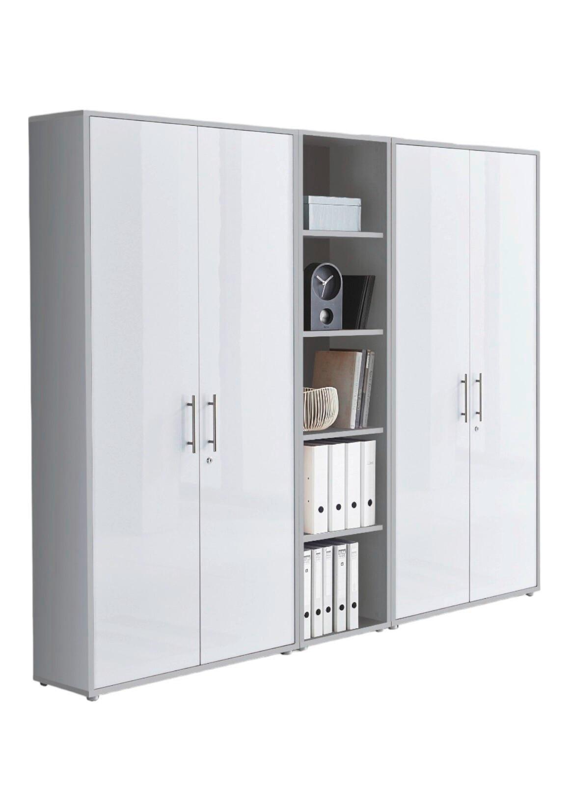 Aktenschrank Office Edition Sw Set 10 Grau/Weiß - Weiß Hochglanz/Grau, MODERN, Holzwerkstoff (212,9/185,6/33cm) - MID.YOU