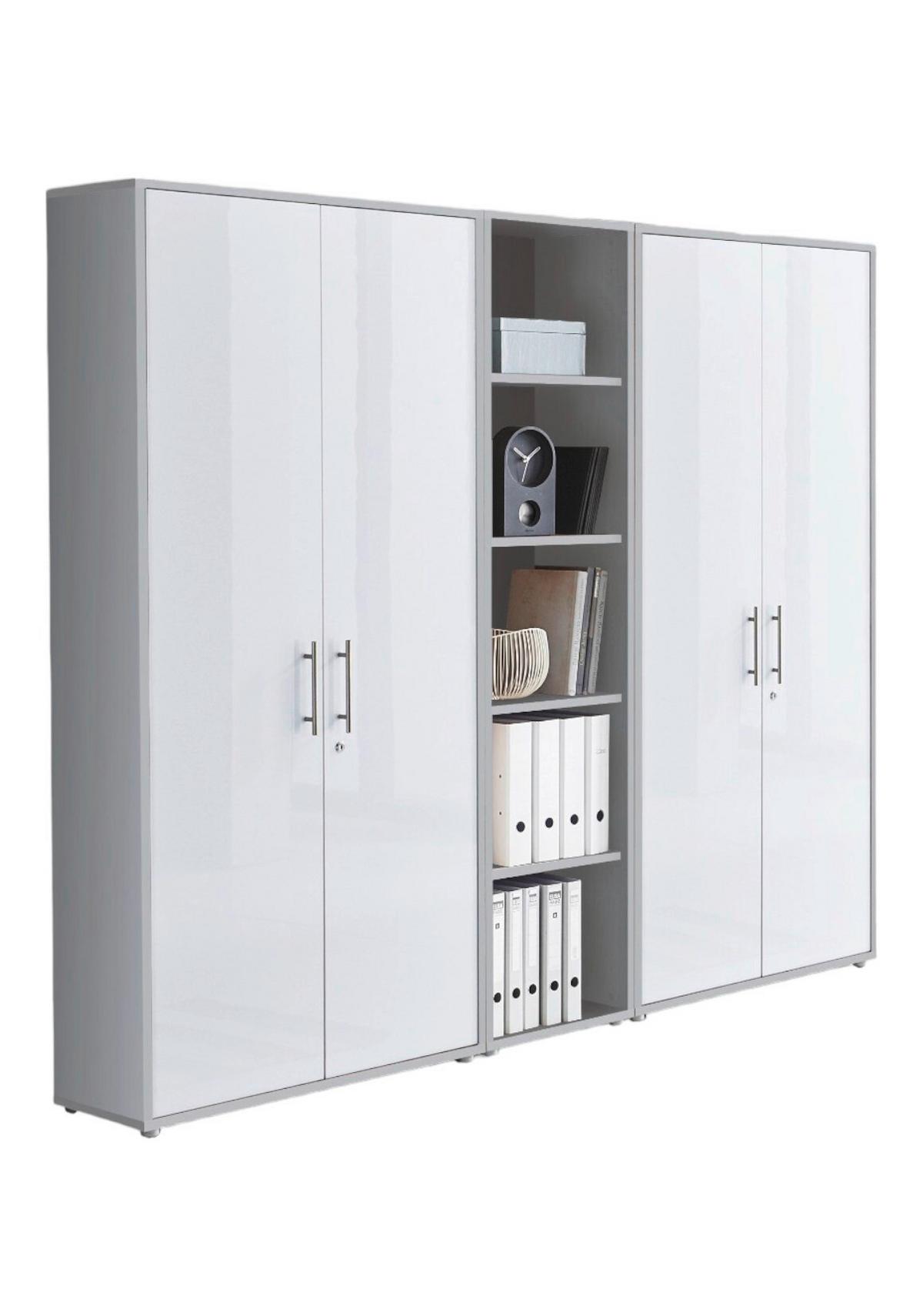 Aktenschrank Office Edition Sw Set 10 Grau/Weiß - Weiß Hochglanz/Grau, MODERN, Holzwerkstoff (212,9/185,6/33cm) - MID.YOU