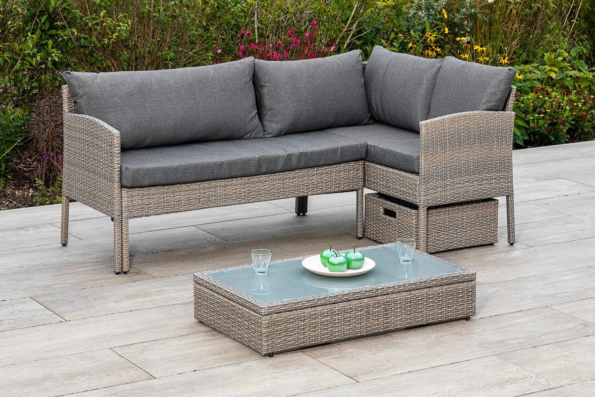 Loungegarnitur "Viletta" in Steinbeige - Beige, MODERN, Glas/Kunststoff (190/113cm) - Gardenson