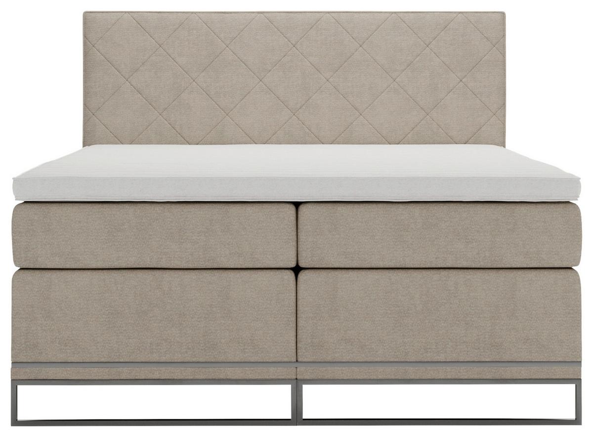 Boxspringbett Cromo Beige ca. 200x200cm - Beige/Silberfarben, Konventionell, Textil/Metall (200/200cm) - Premium Living