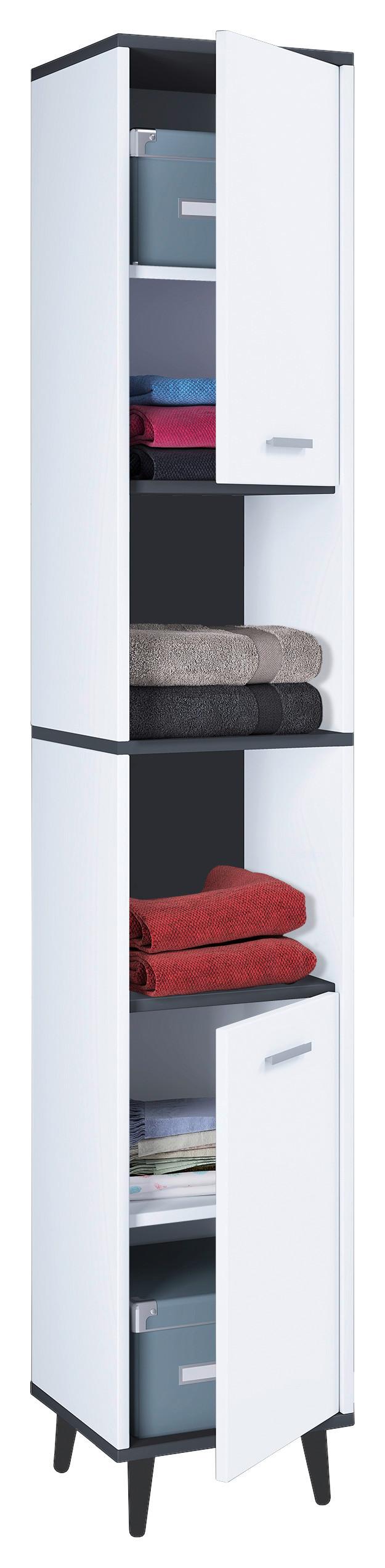 Hochschrank Landos ca. 32x181 cm Weiß - Anthrazit/Silberfarben, MODERN, Holzwerkstoff/Kunststoff (32/181/28cm) - MID.YOU