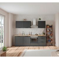 Küchenzeile Meran mit Geräten ca. 240 cm Grau/Eiche - Eiche Wotan/Schwarz, LIFESTYLE, Holzwerkstoff/Metall (240cm) - Held