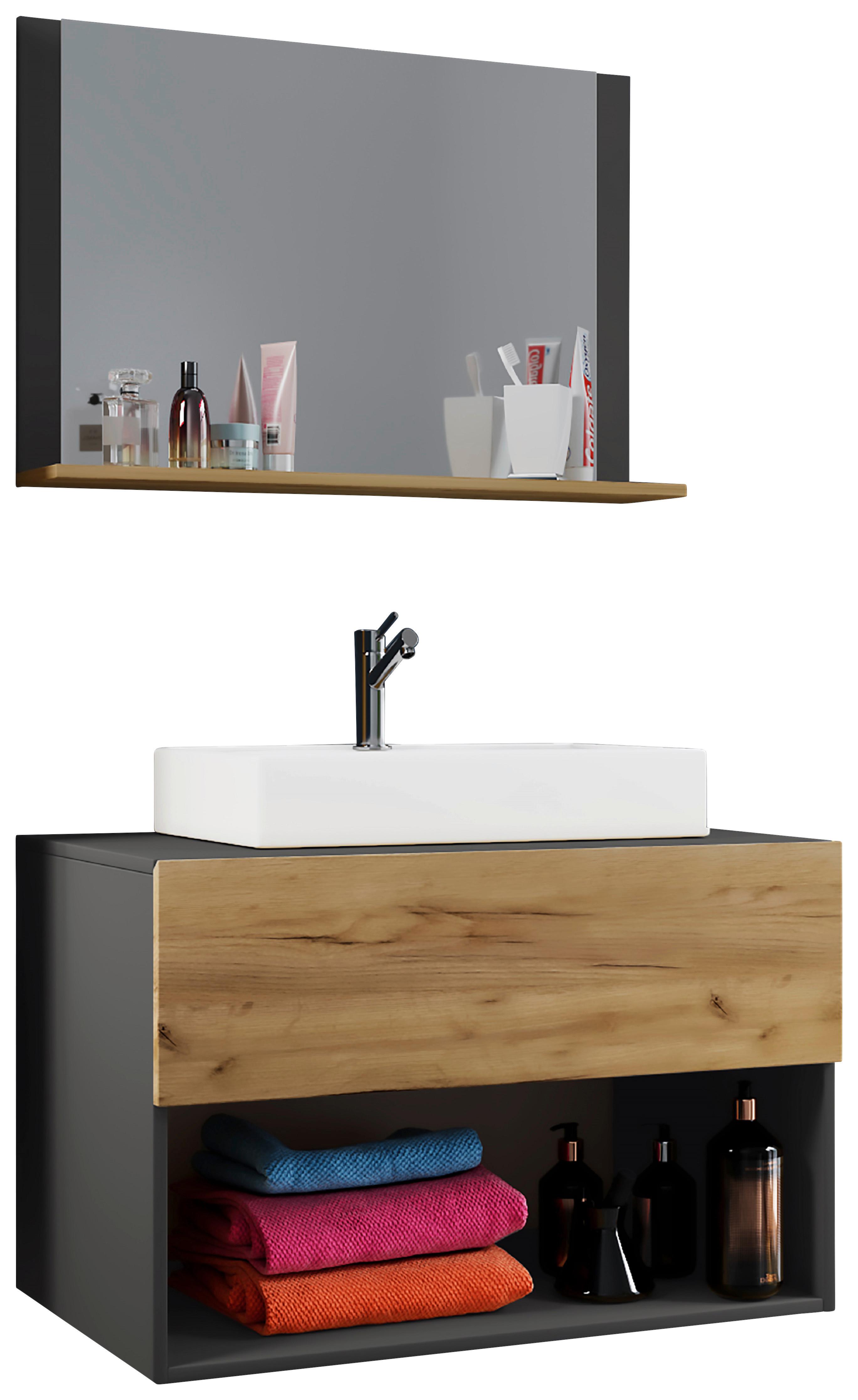 Badezimmer Lendas 3-tlg. ca. 80 cm Honigeiche/Anthr. - Honigeiche/Anthrazit, MODERN, Keramik/Holzwerkstoff (80cm) - MID.YOU
