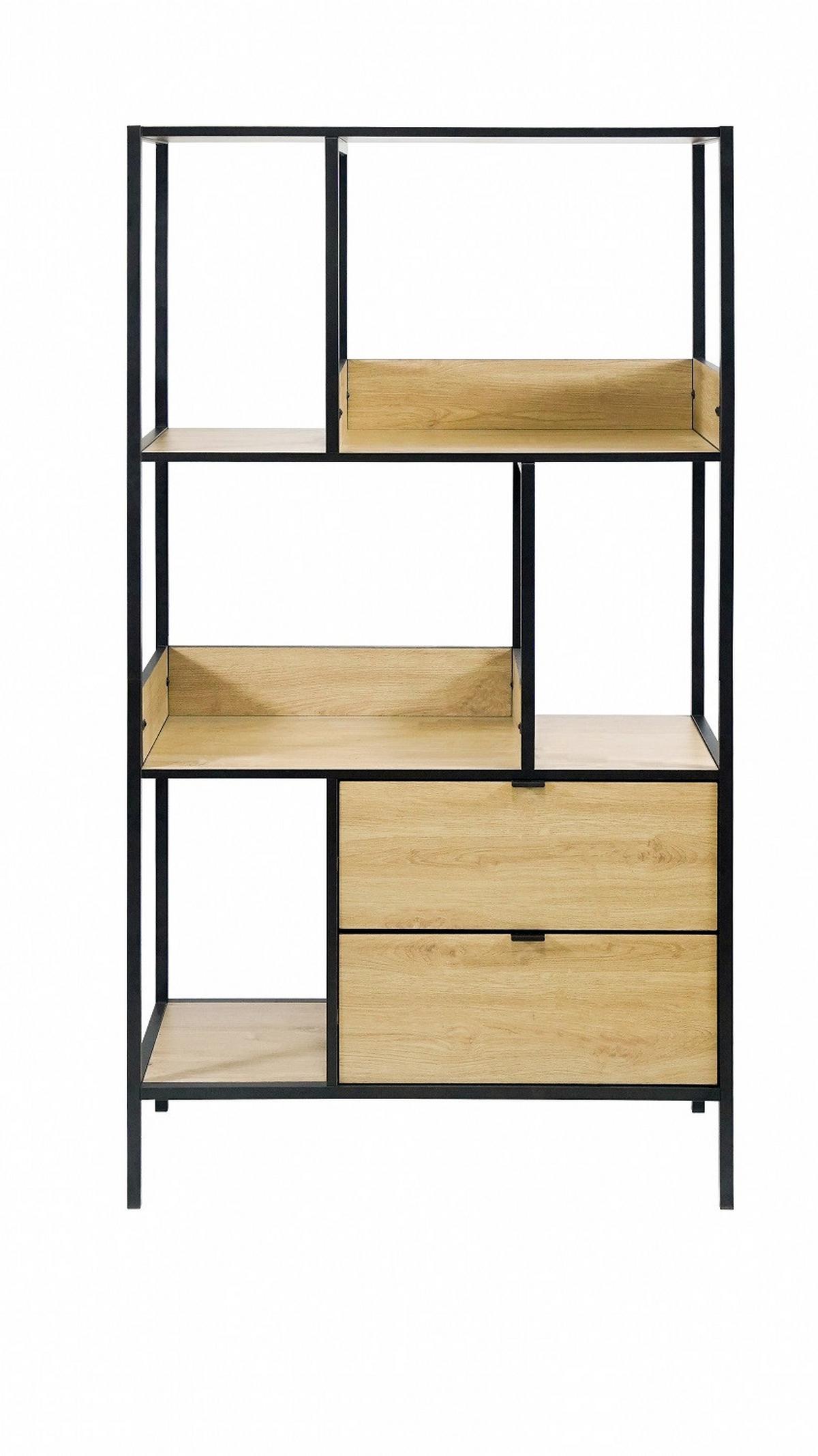 Regal Queens Naturfarben/Schwarz - Schwarz/Naturfarben, Modern, Holzwerkstoff/Metall (90/170/40cm) - Mömax