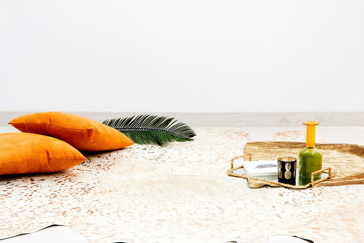 FLACHWEBETEPPICH FLY 110 WEIß / GOLD - Weiss/Goldfarben, Konventionell, Leder (1.35qm) - Kayoom