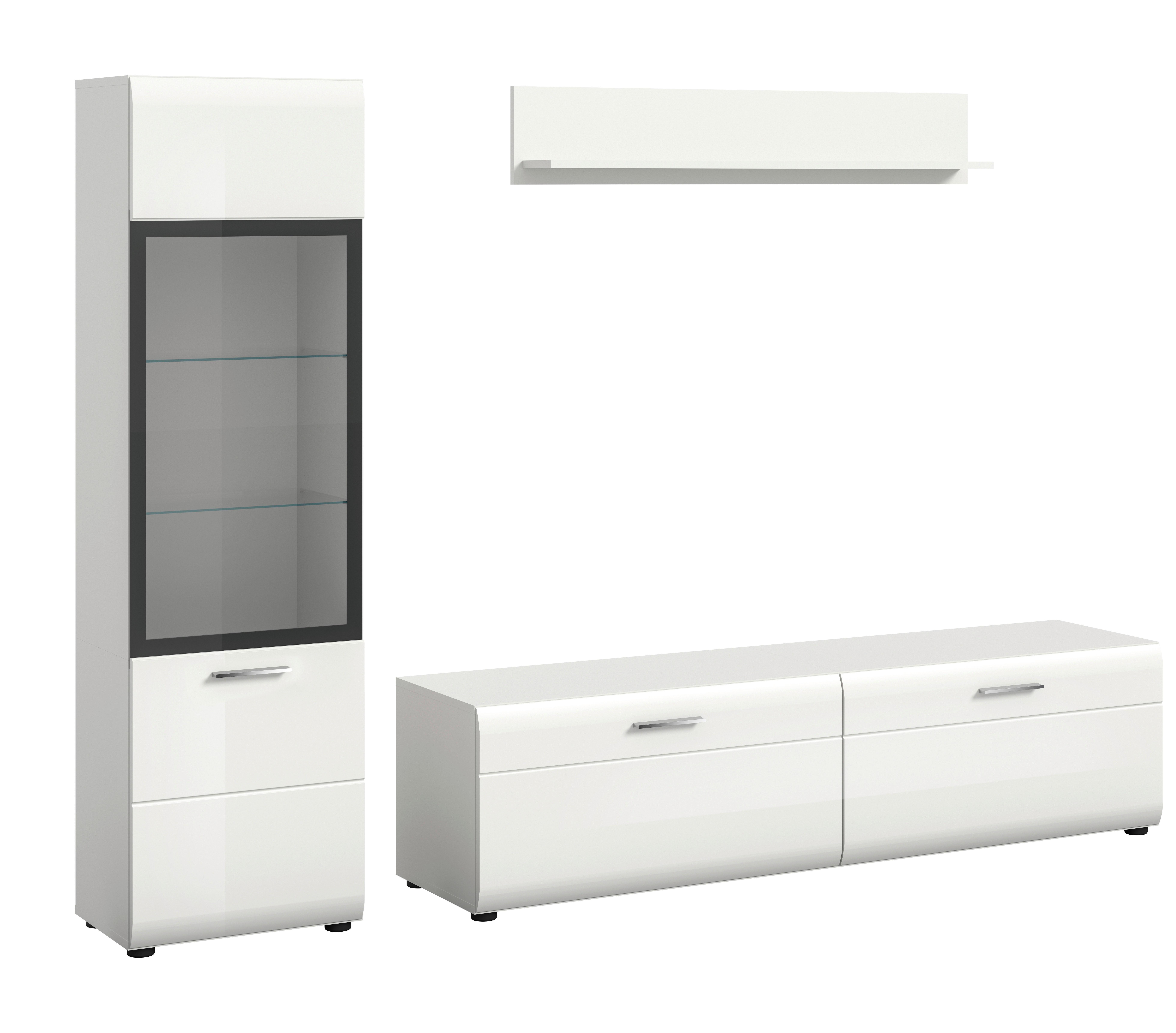 Dnevni Regal Ice, Bela Visok Sijaj, 3-Delni - srebrne barve/črna, Design, umetna masa/steklo (220/160/41cm) - Livetastic