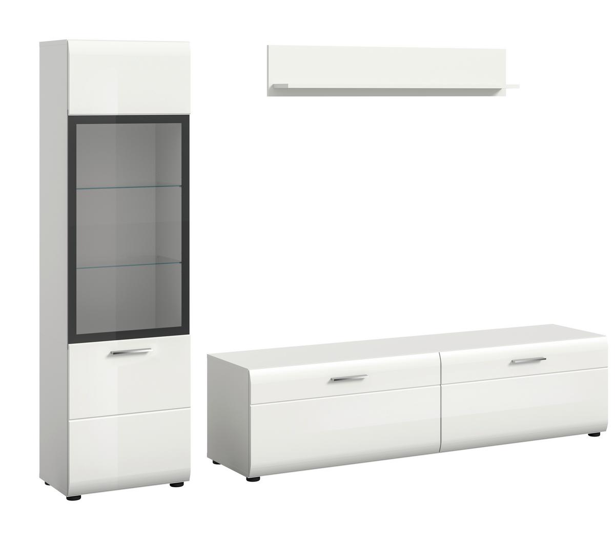 Dnevni Regal Ice, Bela Visok Sijaj, 3-Delni - srebrne barve/črna, Design, umetna masa/steklo (220/160/41cm) - Livetastic