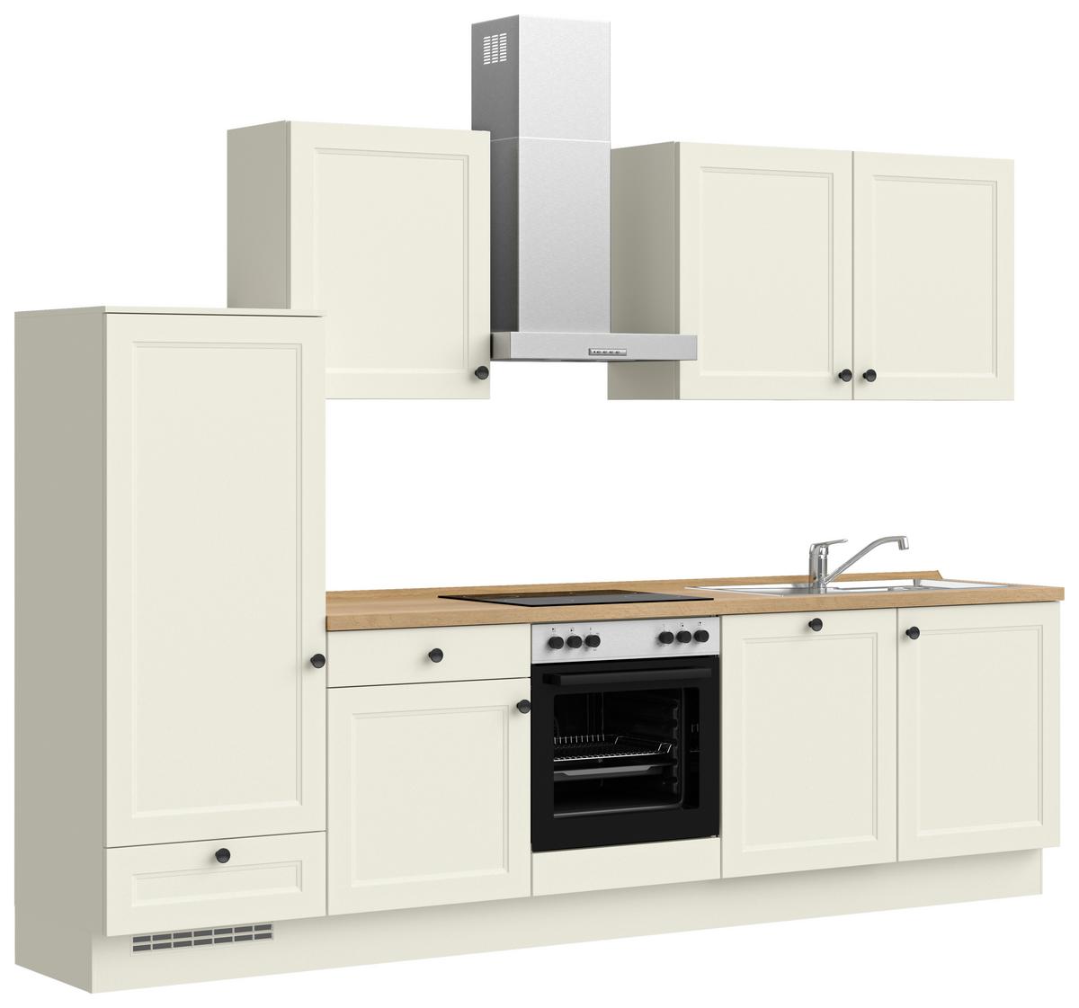 Küchenblock Cascada Low m. Geräten Weiß - Eichefarben/Schwarz, MODERN, Holzwerkstoff/Metall (300cm) - Nobilia