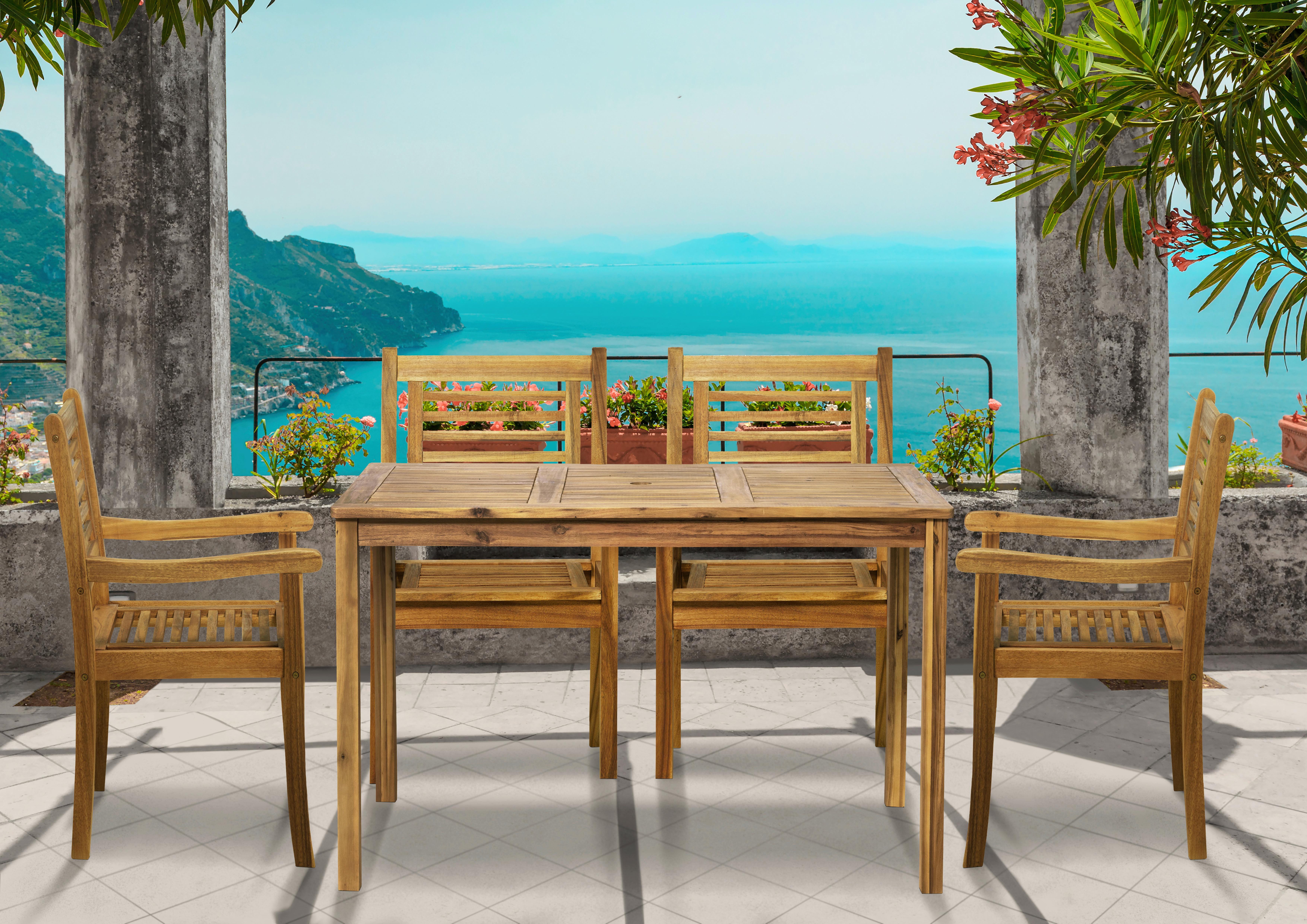 Gartentischgruppe 5-tlg. Naturfarben Akazienholz - Naturfarben, Natur, Holz - Gardenson