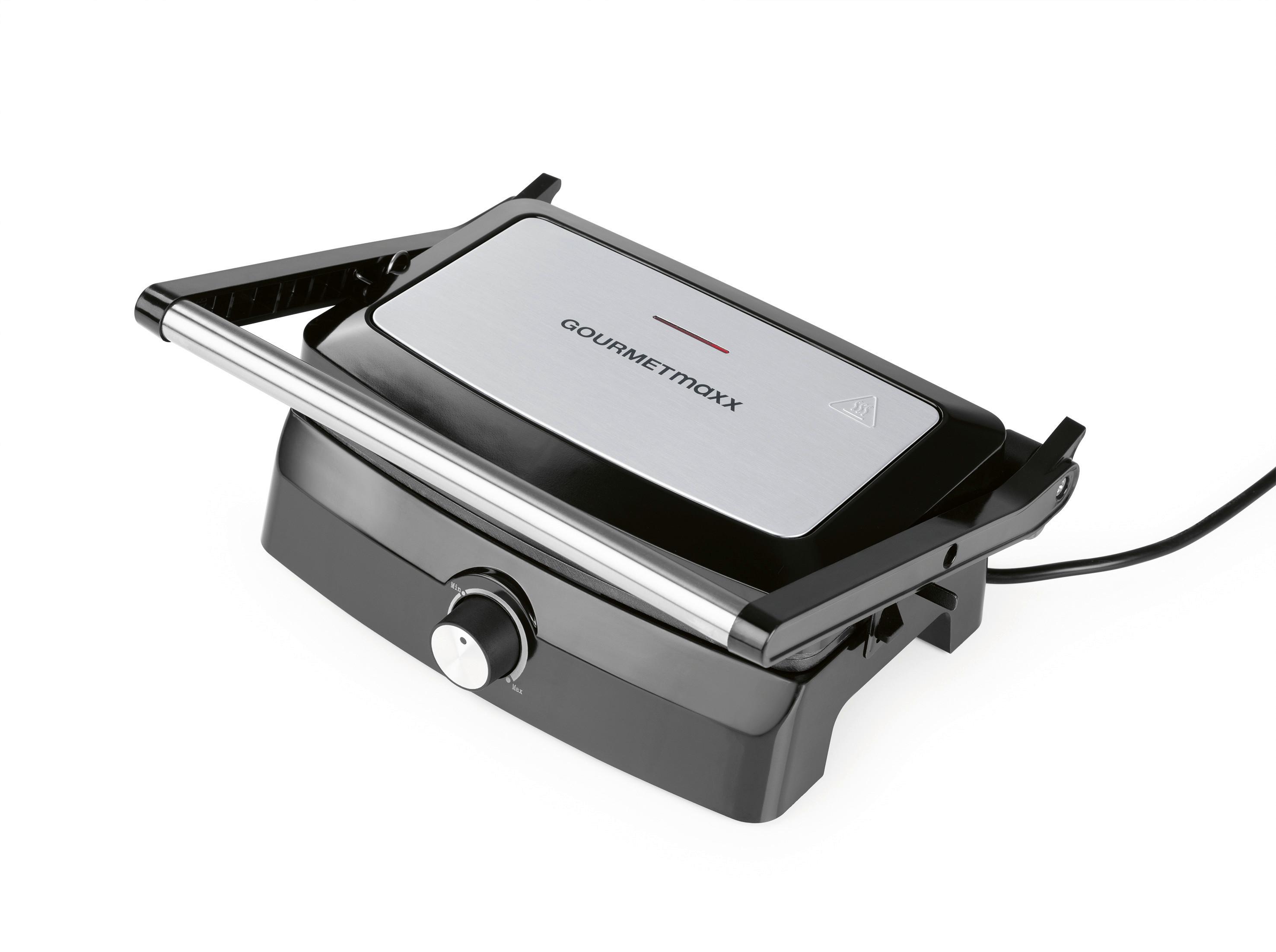 Kontaktgrill Gourmetmaxx Schwarz/Edelstahlfarben - Edelstahlfarben/Schwarz, MODERN, Kunststoff/Metall (26,8/22,9/13cm)
