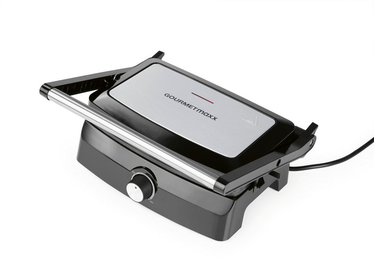 Kontaktgrill Gourmetmaxx Schwarz/Edelstahlfarben - Edelstahlfarben/Schwarz, MODERN, Kunststoff/Metall (26,8/22,9/13cm)