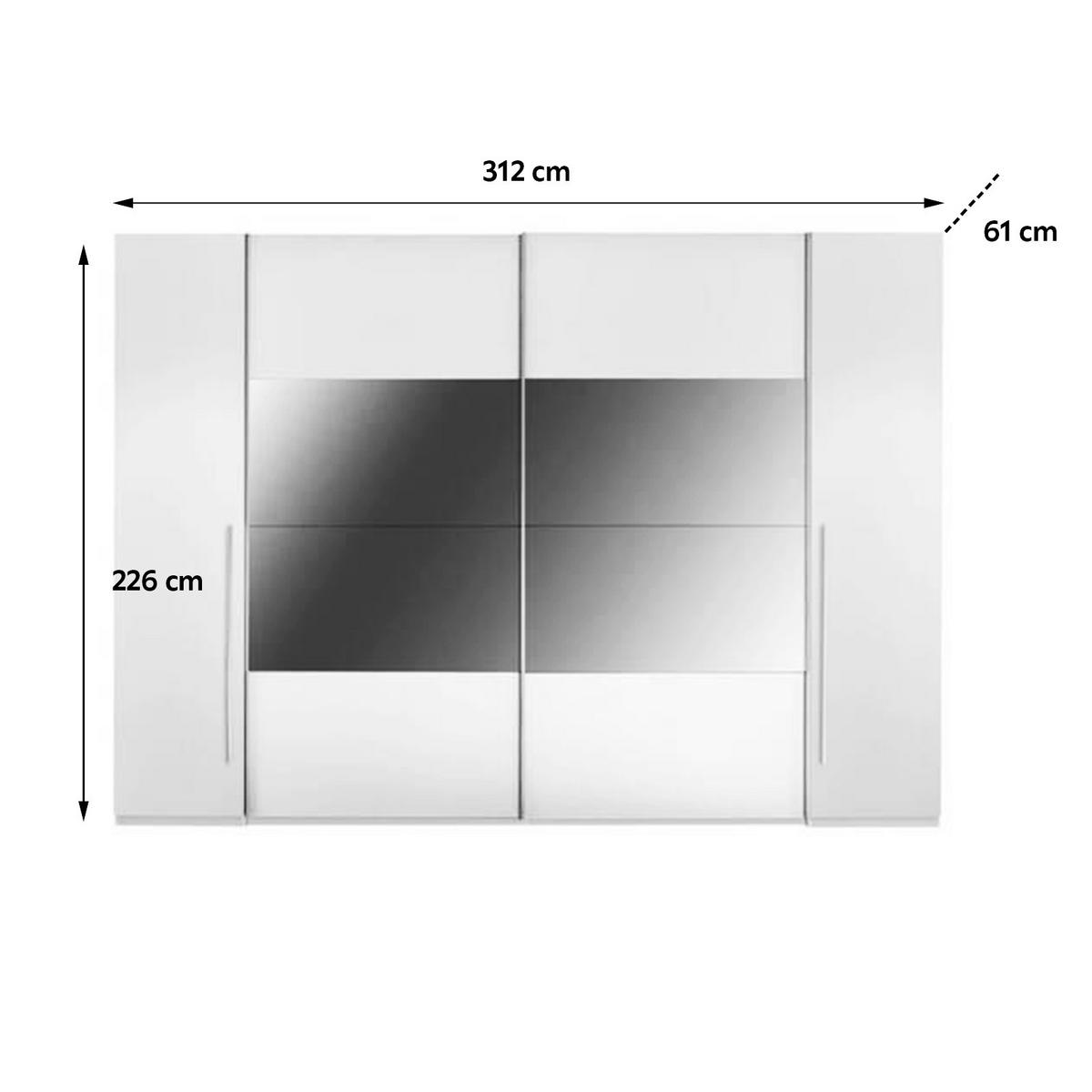 Omara Z Drsnimi Vrati Mega, Bela, 312 Cm - srebrne barve/bela, Moderno, kovina/umetna masa (312/226/61cm) - Modern Living