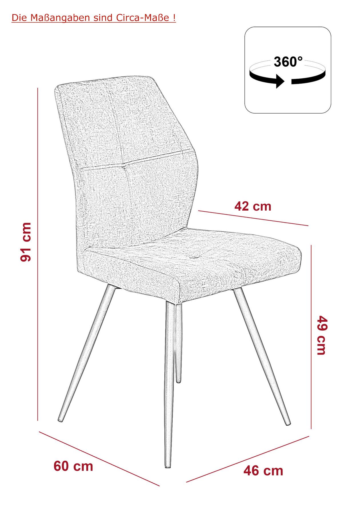 STUHL-SET ALLY S 4ER-SET - Anthrazit/Schwarz, MODERN, Textil/Metall (46/91/60cm) - MID.YOU